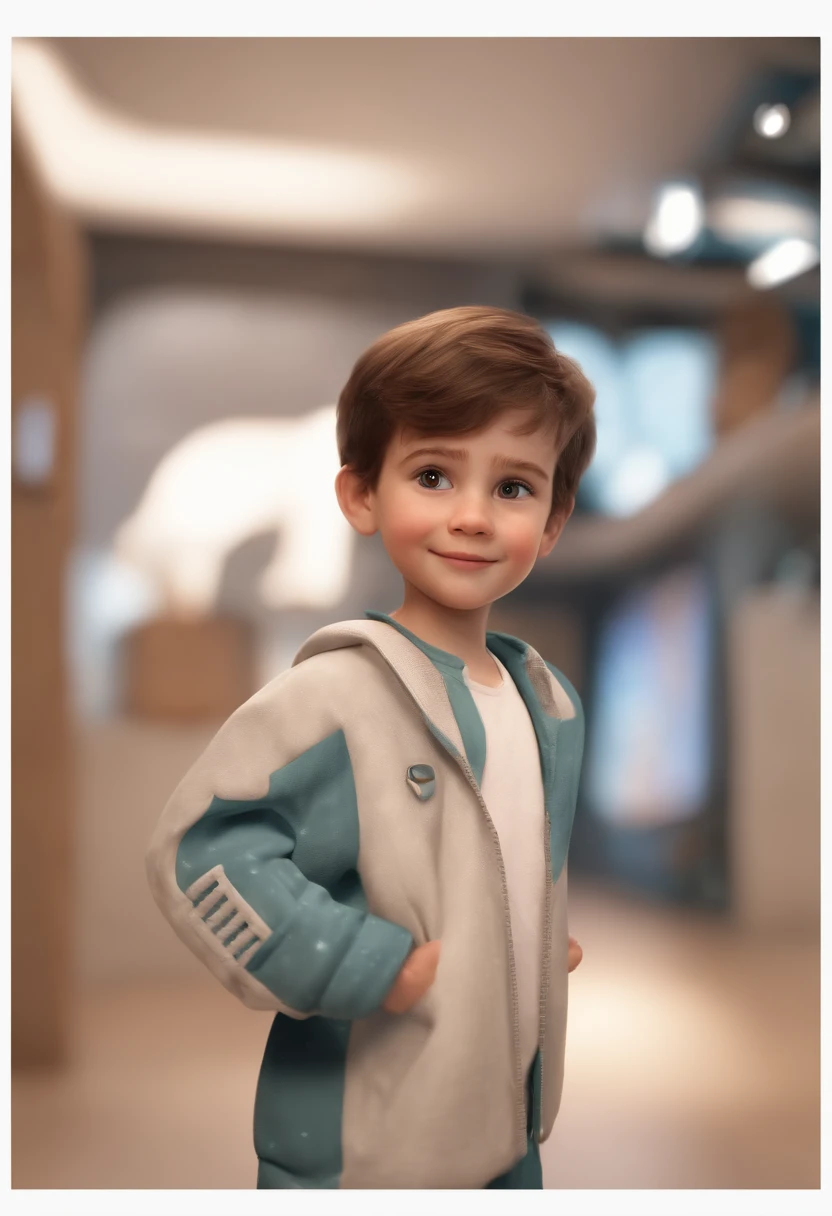 a happy cute standing short hair, vestindo uma fantasia espacial, , fundo branco, barnet, Tom, Estilo Pixar, ....3d, desenhos animados, rosto detalhado, asymmetrical 16k