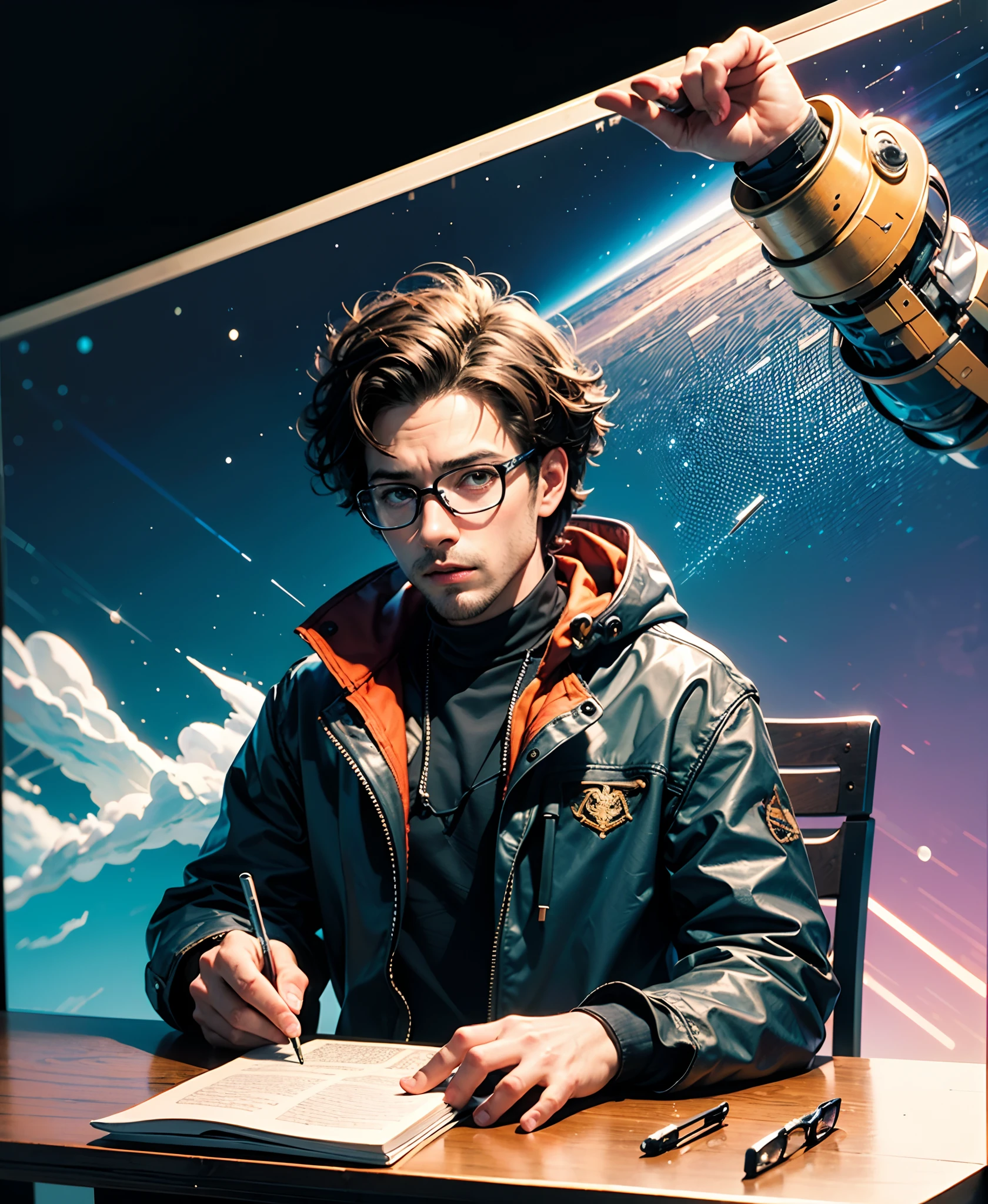 Create a Disney Pixar-inspired poster with the character of Pastor Rubens Janier, Un homme aux cheveux gris portant des lunettes, dans un bureau avec un livre sur la table, Looking to the future and serious in the tiktok format