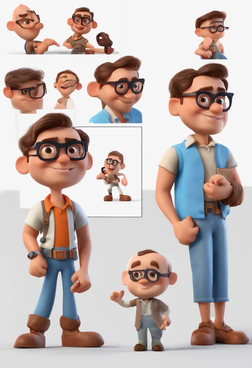 Cartoon character of a man with black glasses and a blue shirt, animation character, Caractere estilizado, animation style rendering, 3D estilizado, Arnold Maya render, 3 d render stylized, toon render keyshot, Personagem 3D, Personagem 3D, 3d rendering stylized, 3 d character render, personagem de desenho animado, Personagem de close up, Pose de personagem,  (Estilo Pixar) (master part:1.2) (Bokeh) (best quality) (pele detalhada) (textura detalhada) (8k) (argila) (Cinematic lighting) (foco nítido