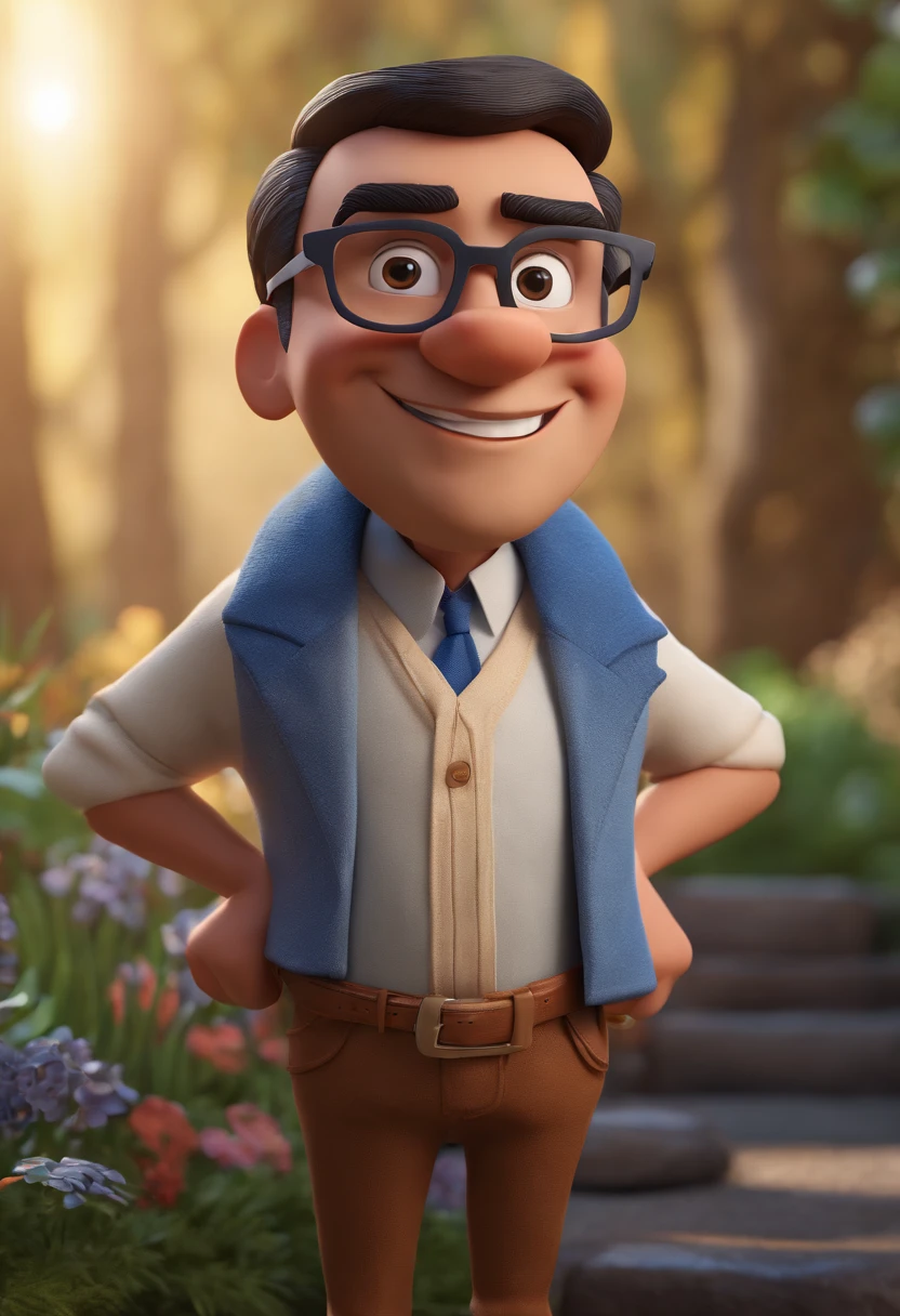 Cartoon character of a man with black glasses and a blue shirt, animation character, Caractere estilizado, animation style rendering, 3D estilizado, Arnold Maya render, 3 d render stylized, toon render keyshot, Personagem 3D, Personagem 3D, 3d rendering stylized, 3 d character render, personagem de desenho animado, Personagem de close up, Pose de personagem,  (Estilo Pixar) (master part:1.2) (Bokeh) (best quality) (pele detalhada) (textura detalhada) (8k) (argila) (Cinematic lighting) (foco nítido