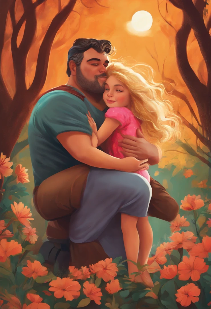 A fat man hugging his beautiful young sexy daughter