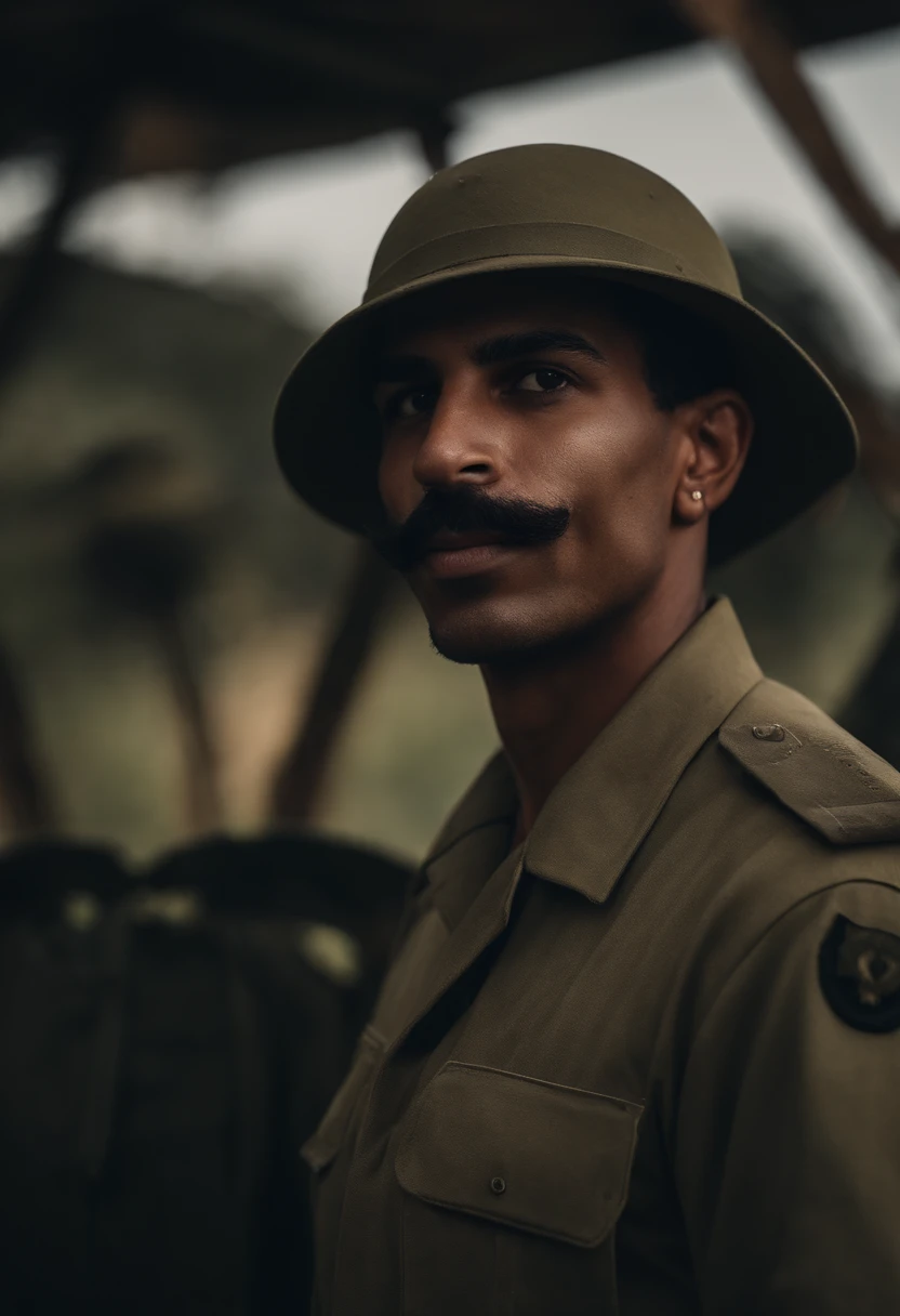 A Brazilian army soldier with a hat and clown nose. Segurando uma melancia