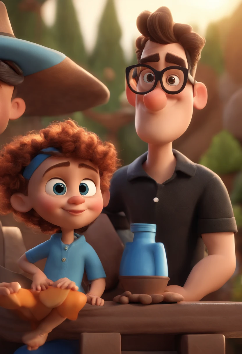 Cartoon character of a man wearing black glasses and a blue shirt, um personagem animado, Caractere estilizado, animation style rendering, 3D estilizado, Arnold Maya render, 3 d render stylized, toon render keyshot, Personagem 3D, Personagem 3D, 3d rendering stylized, 3 d character render, personagem de desenho animado, Personagem de close up, Pose de personagem, (Estilo Pixar) (master part:1.2) (Bokeh) (best quality) (pele detalhada) (textura detalhada) (8k) (argila) (Cinematic lighting) (foco nítido，Senta e vaza a parte superior do corpo