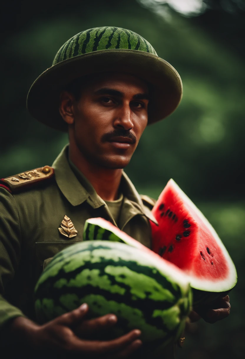 A Brazilian Army Soldier Holding a Watermelon