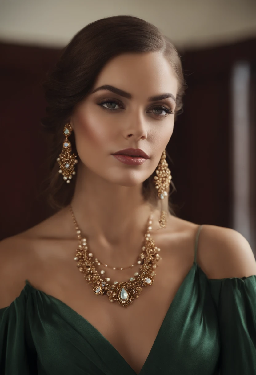 master part, best quality, 1st grade, olhos verdes, pele escura, brown hair, cabelos ondulados, short hair, Brincos, jewelries, pirata, Camisa comprida, fundo simples, sozinho, parte superior do corpo