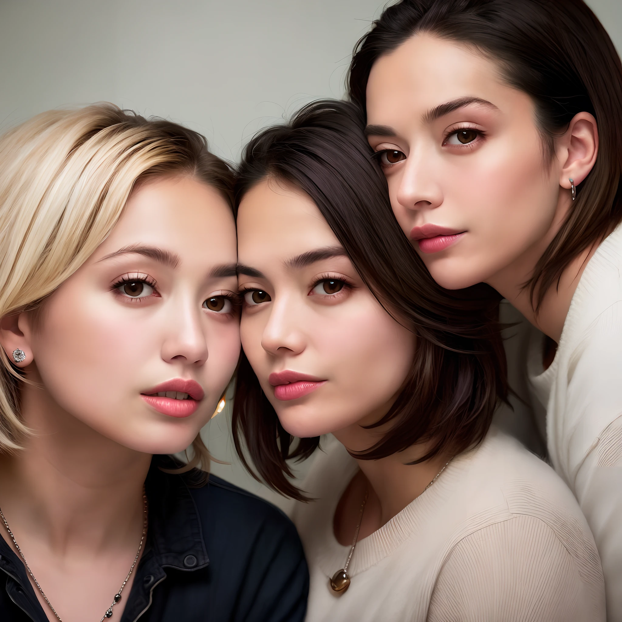 Pixar lesbian couple light black woman shaved hair dark brown eyes, piercing no nariz, and mature woman Caiçara hair with highlights blonde light brown eyes nose piercing