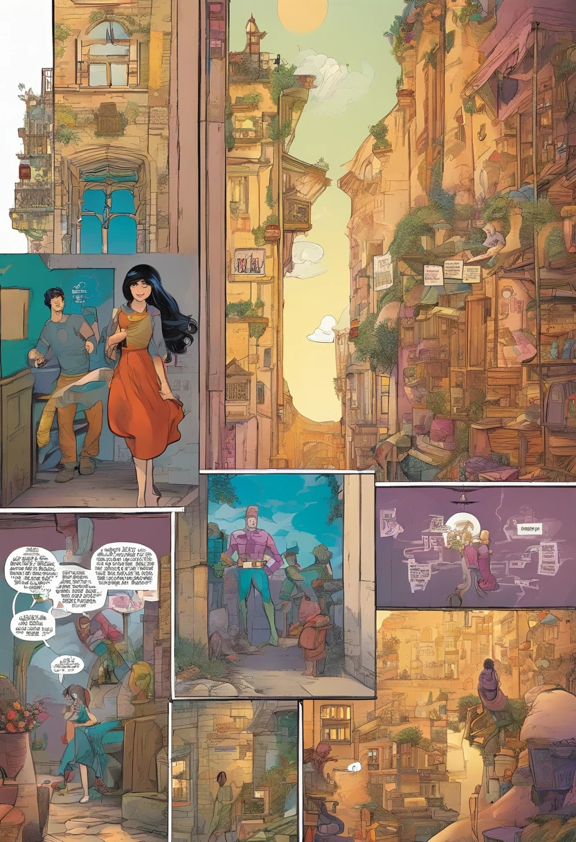 American comics, the comic story is An Iranian girl with very long black hair as tall as a tower is imprisoned in a tower, a boy with white hair (albinism) is standing at the bottom of the tower and calls her name, the girl threw her hair down from the window of the tower and the boy in At the bottom of the tower, he takes her hair and kisses her