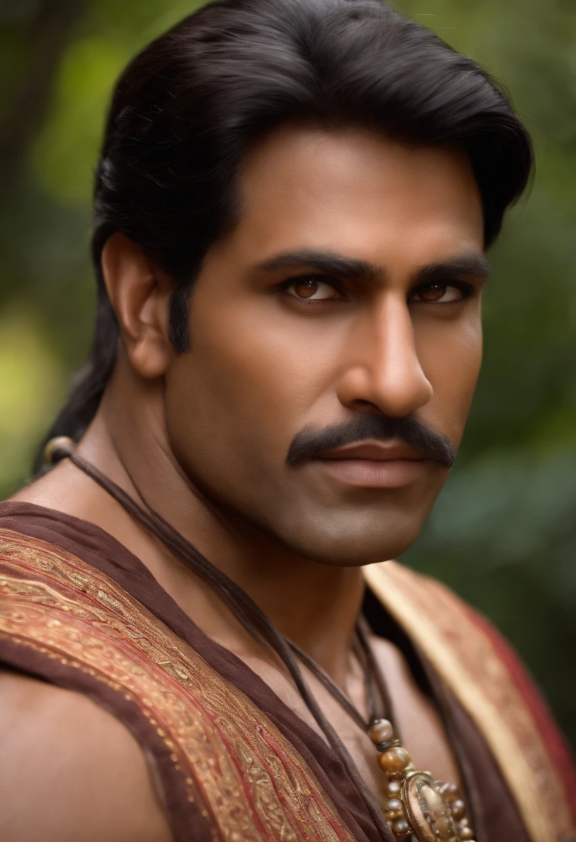 Disney-style man skins Brunette half Indian about 45 years old