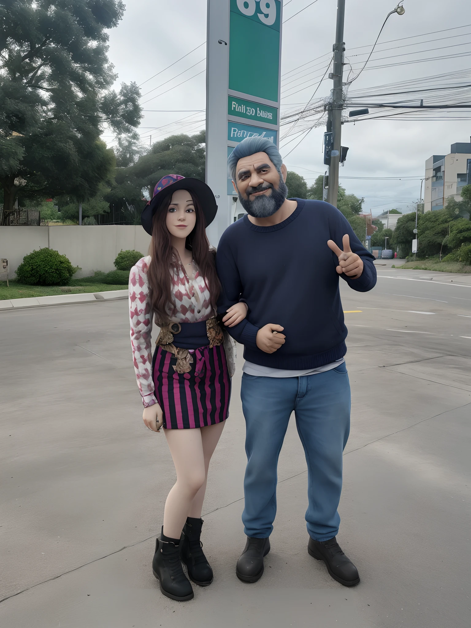 There's a man and a woman standing next to a street sign, imagem de qualidade muito baixa, pixivs e junji ito, Frank Franzzeta e Sakimichan, linda Delphine, Sakimichan e Frank Franzzeta, foto de baixa qualidade, Alarcon Cartunista, Magali Villeneuve e Monet