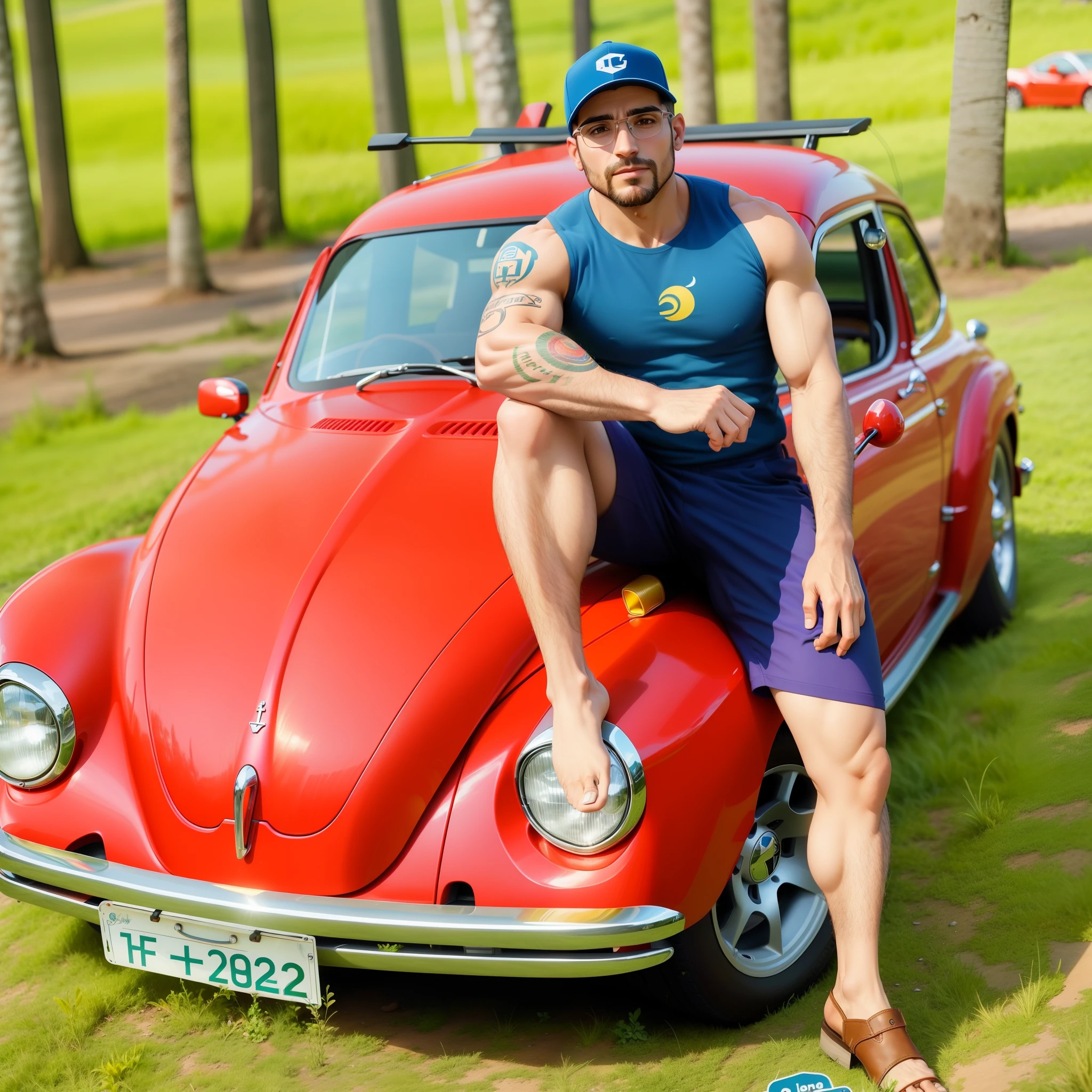 Man sitting on the hood of a red car, Coelho Pernalonga Gordo, besouro, imagem do avatar, david rios ferreira, album photo, papai que, imagem de perfil, foto de perfil, Fotografia tirada em 2 0 2 0, Inspirado no besouro, 2 0 2 2 foto, Sidney Lugo, foto de marketing, Cottagecore!! corpo fitness, Joel Torres