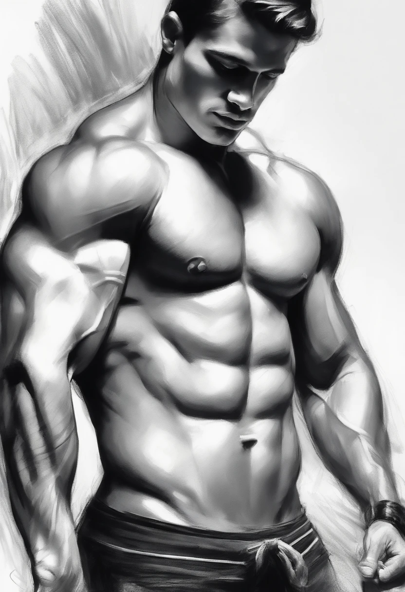 Rough charcoal sketch without background, musculoso Figura masculina,Postura de corrida,Arte de linha limpa,+linhas expressivas,In Expressive Sketch Painting Style, hatching, black and white sketch, hand-painted, estilo linear::Sketch note style sketch