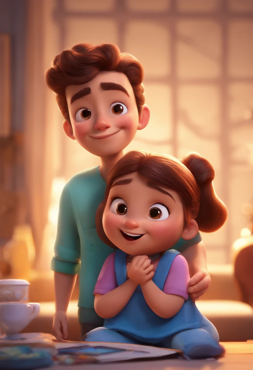 An illustration of an adorable couple, Destacando um homem e uma mulher com beleza, Expressive eyes – the man's hair is bald and brown and he has a full beard, While the woman's hair is tied in a bun and blonde. They are a bright space, Todos com um sorriso no rosto, e compartilhe um momento especial, That is marked by love, viagem, and pedagogical insights. Ilustre esta cena a partir de uma perspectiva, where they're facing away from the camera, Show Your Connection. Desenvolva esta arte em Full HD, Focus on your cinematic touch, Estilo Disney Pixar Animations