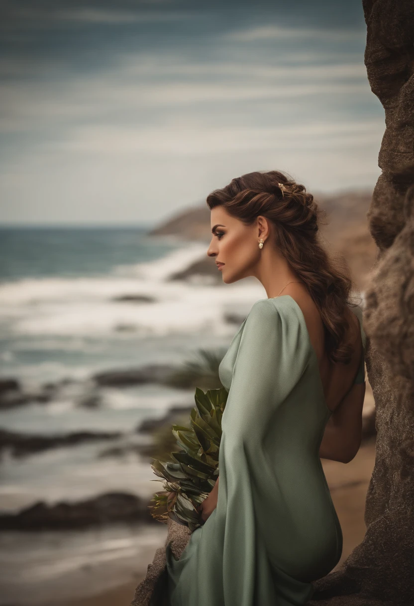 master part, best quality, 1st grade, olhos verdes, pele escura, brown hair, cabelos ondulados, short hair, Brincos, jewelries, pirata, Camisa comprida, fundo simples, sozinho, parte superior do corpo