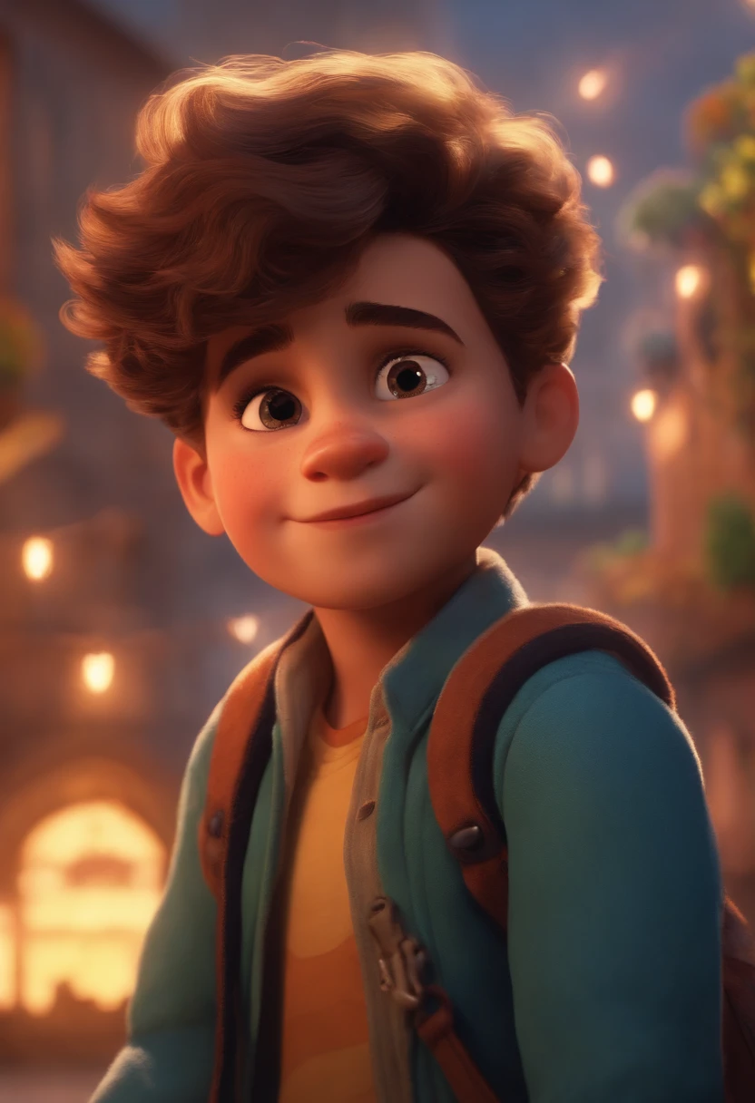 Image of a boy for a story in a YouTube video in Pixar format, He's the little allabester, He's the class leader, He's outgoing, Playful and gets up for a lot of things, cabelo curto