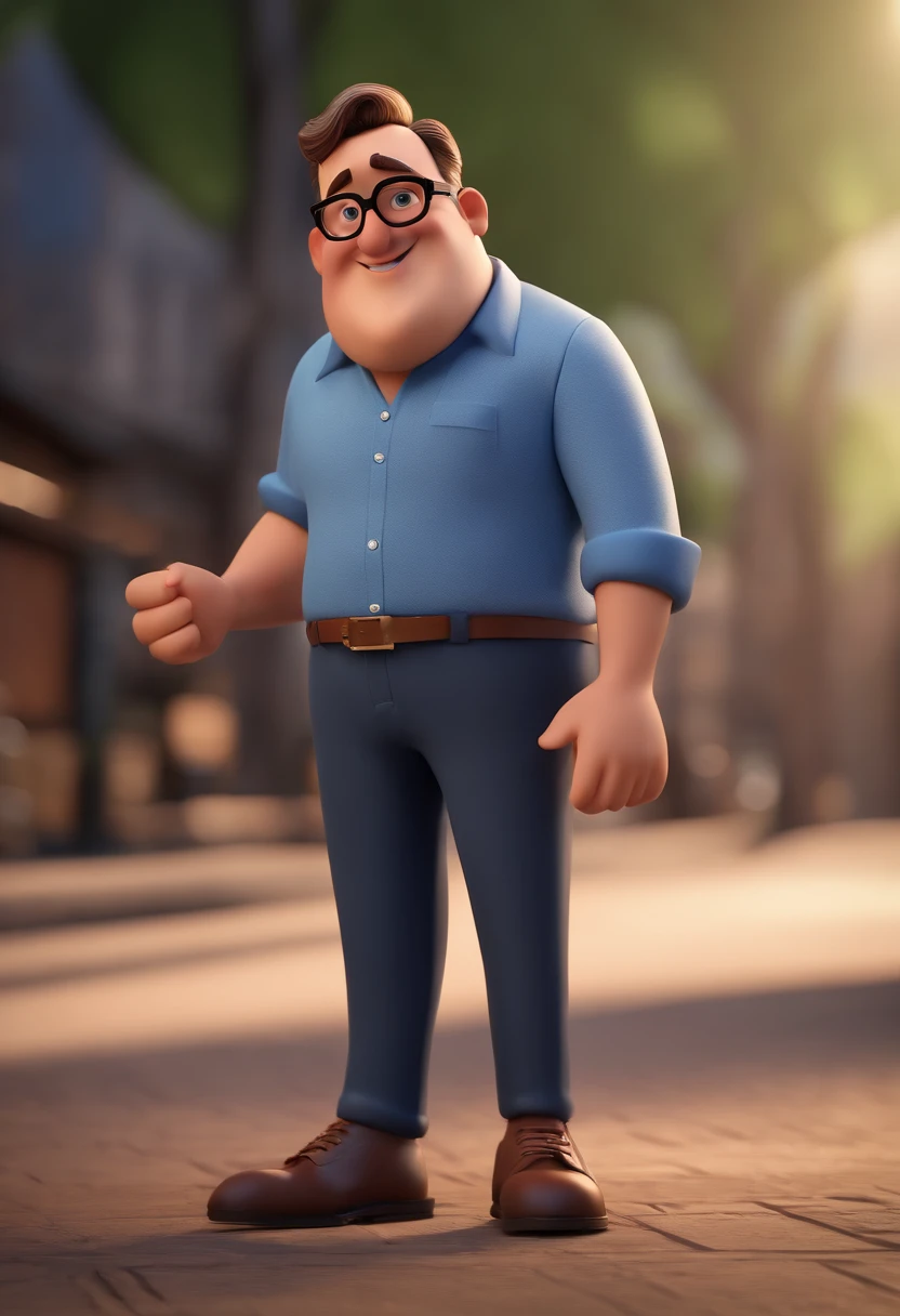Cartoon character of a man with black glasses and a blue shirt, animation character, Caractere estilizado, animation style rendering, 3D estilizado, Arnold Maya render, 3 d render stylized, toon render keyshot, Personagem 3D, Personagem 3D, 3d rendering stylized, 3 d character render, personagem de desenho animado, Personagem de close up, Pose de personagem,  (Estilo Pixar) (master part:1.2) (Bokeh) (best quality) (pele detalhada) (textura detalhada) (8k) (argila) (Cinematic lighting) (foco nítido