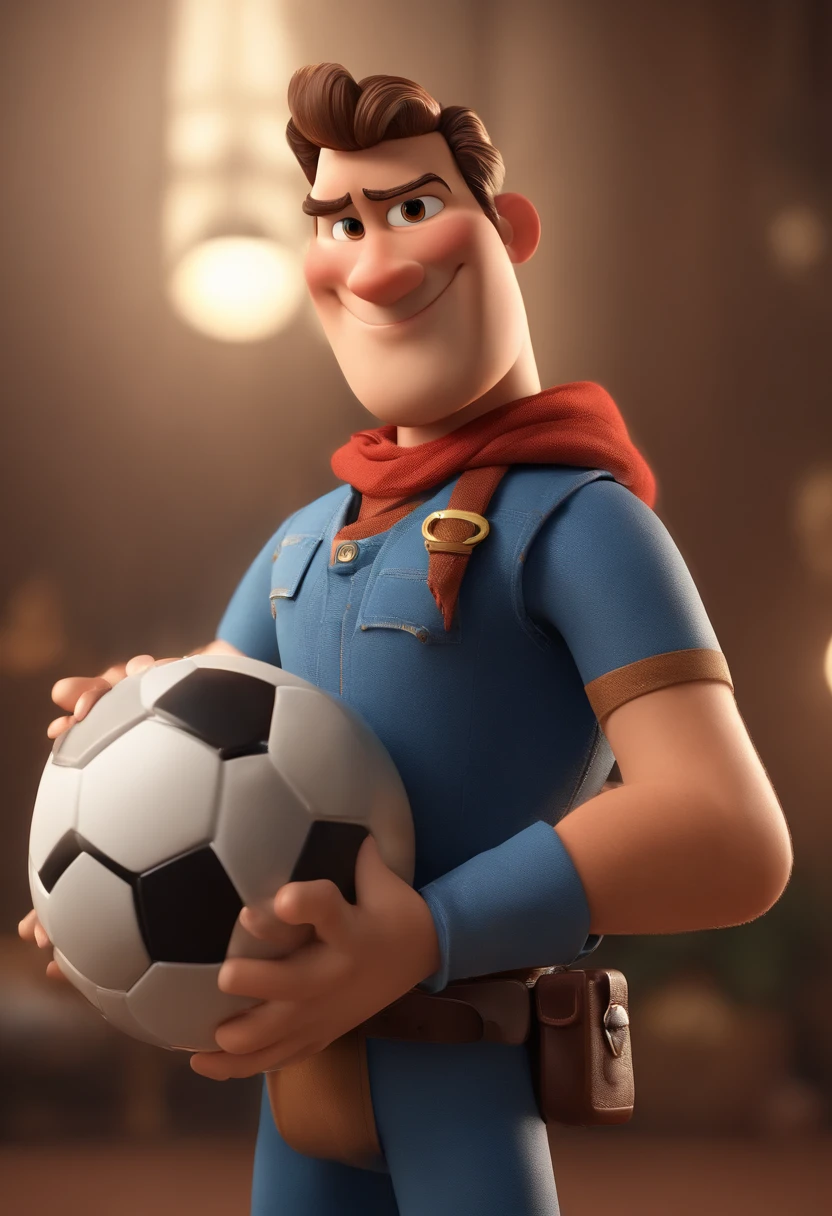 Personagem de desenho animado de um homem usando camisa azul, um personagem animado, Caractere estilizado, animation style rendering, 3D estilizado, Arnold Maya render, 3 d render stylized, toon render keyshot, Personagem 3D, Personagem 3D, 3d rendering stylized, 3 d character render, personagem de desenho animado, Personagem de close up, Pose de personagem, (Estilo Pixar) (master part:1.2) (Bokeh) (best quality) (pele detalhada) (textura detalhada) (8k) (argila) (Cinematic lighting) (foco nítido，Senta e vaza a parte superior do corpo