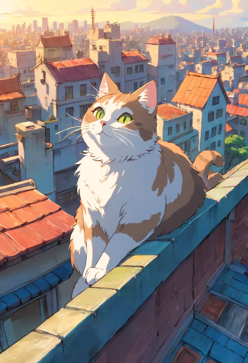 cat laying on urban rooftop