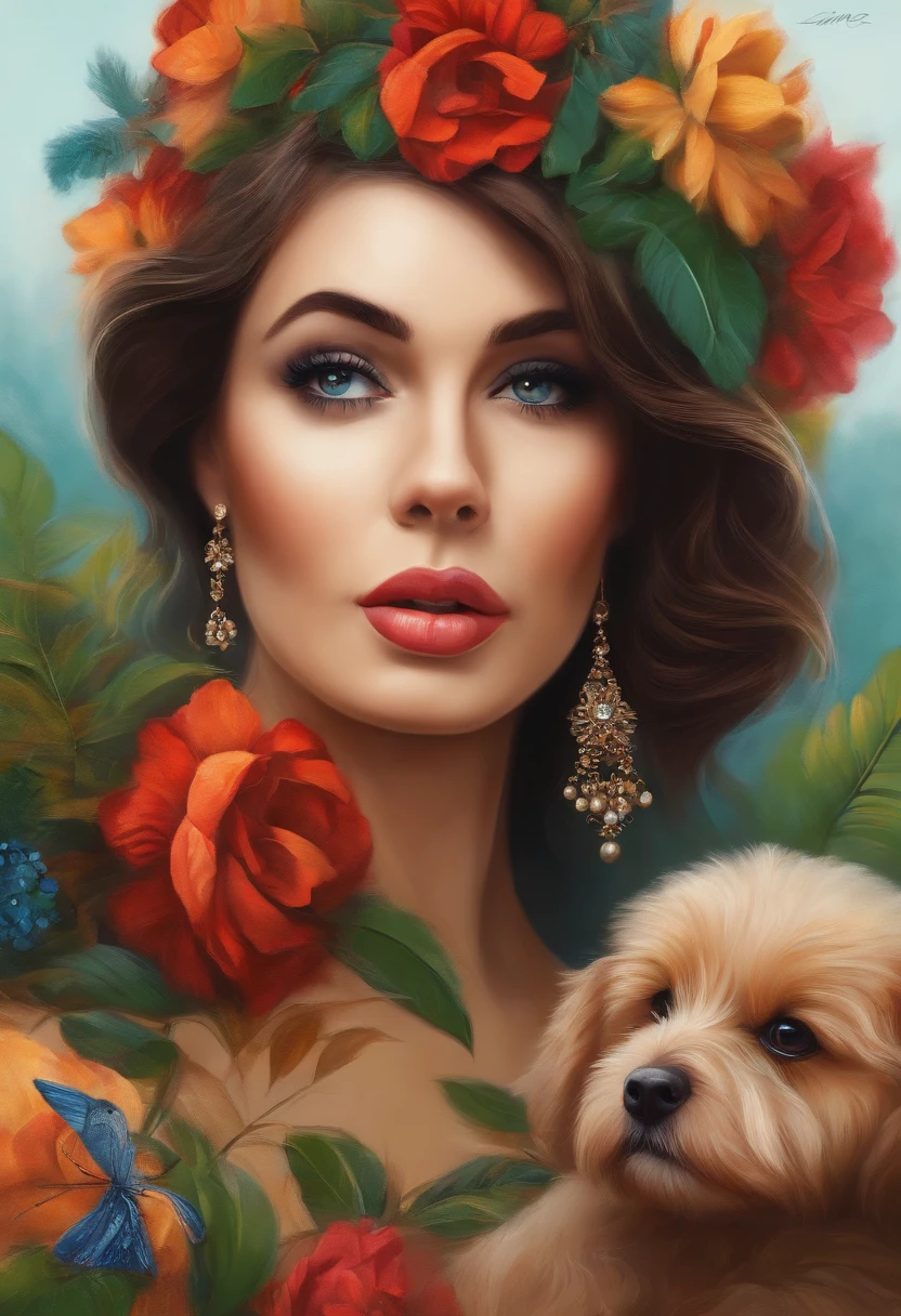 Mulher de quadro para um cachorro