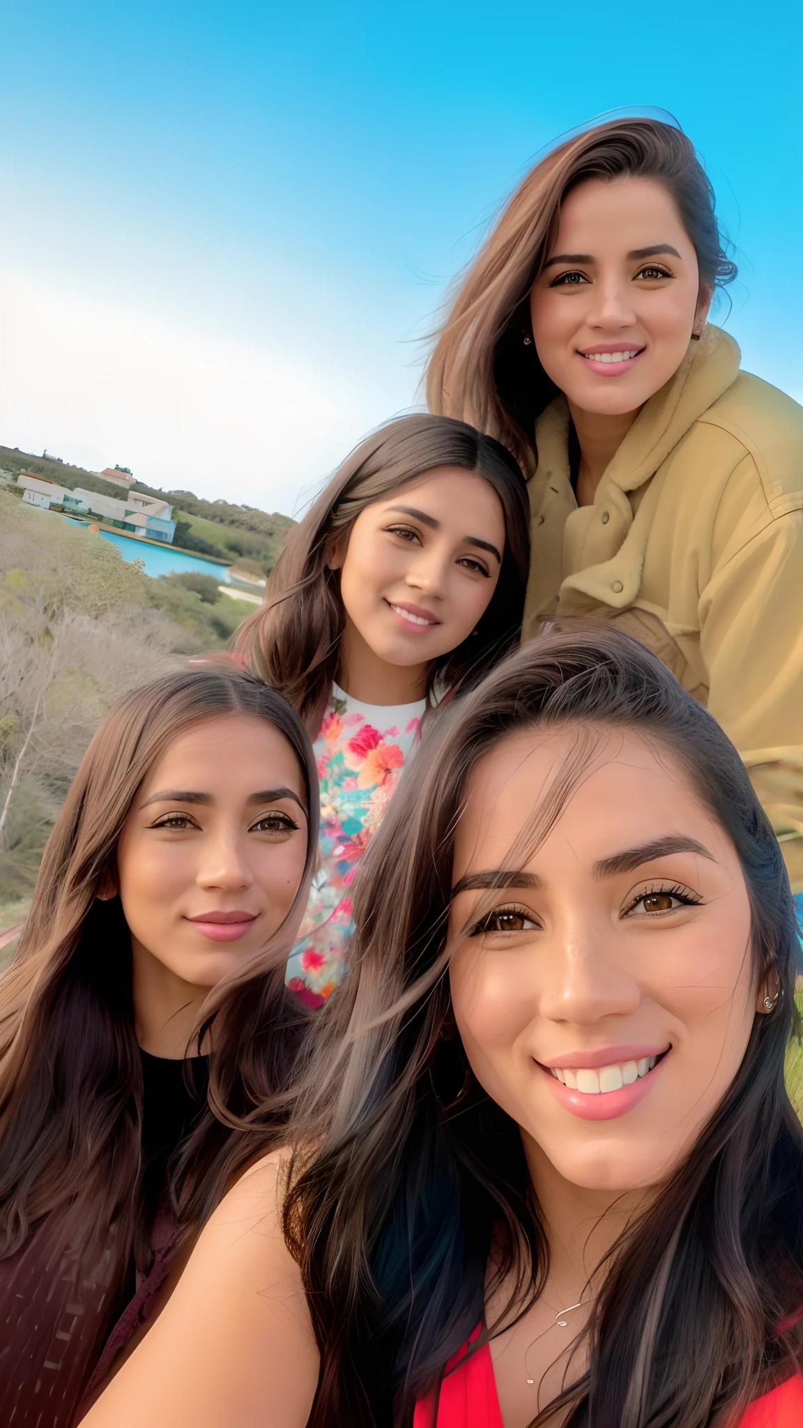 There are three women and a girl are taking a selfie, imagem de perfil, Alanis Guillen, foto de perfil, Directed by: Nandor Soldier, foto do perfil, Ayahausca, Fotografia selfie 8k, foto de perfil, taken in the early 2020s, imagem do avatar, Perfect Android girl family, Directed by: Olivia Peguero