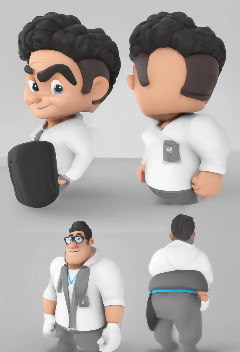 Personagem de desenho animado de um homem quase careca, cabelos pretos pretos, segurando um laptoope usando uma camisa azul, um personagem animado, Caractere estilizado, animation style rendering, 3D estilizado, Arnold Maya render, 3 d render stylized, toon render keyshot, Personagem 3D, Personagem 3D, 3d rendering stylized, 3 d character render, personagem de desenho animado, Personagem de close up, Pose de personagem, (Estilo Pixar) (master part:1.2) (Bokeh) (best quality) (pele detalhada) (textura detalhada) (8k) (argila) (Cinematic lighting) (foco nítido，Senta e vaza a parte superior do corpo
