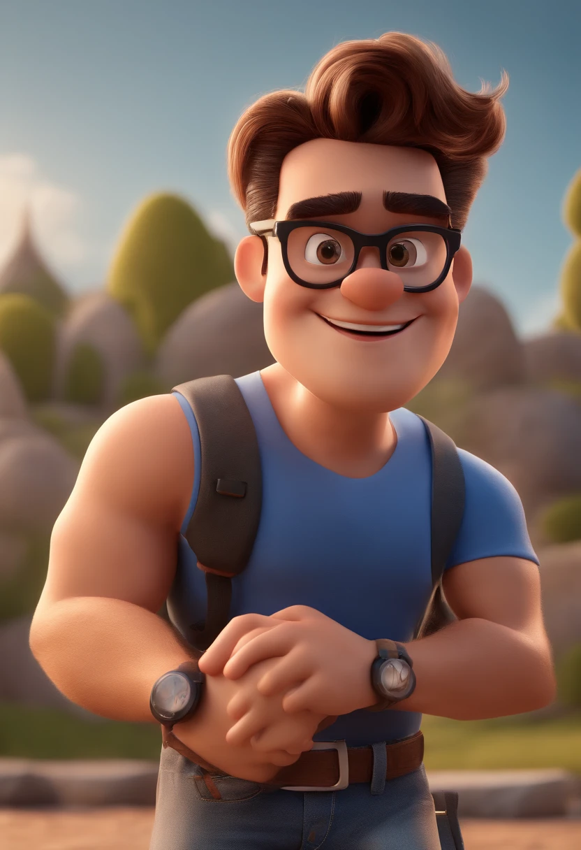 Cartoon character of a man with black glasses and a blue shirt, animation character, Caractere estilizado, animation style rendering, 3D estilizado, Arnold Maya render, 3 d render stylized, toon render keyshot, Personagem 3D, Personagem 3D, 3d rendering stylized, 3 d character render, personagem de desenho animado, Personagem de close up, Pose de personagem, (Estilo Pixar) (master part:1.2) (Bokeh) (best quality) (pele detalhada) (textura detalhada) (8k) (argila) (Cinematic lighting) (foco nítido