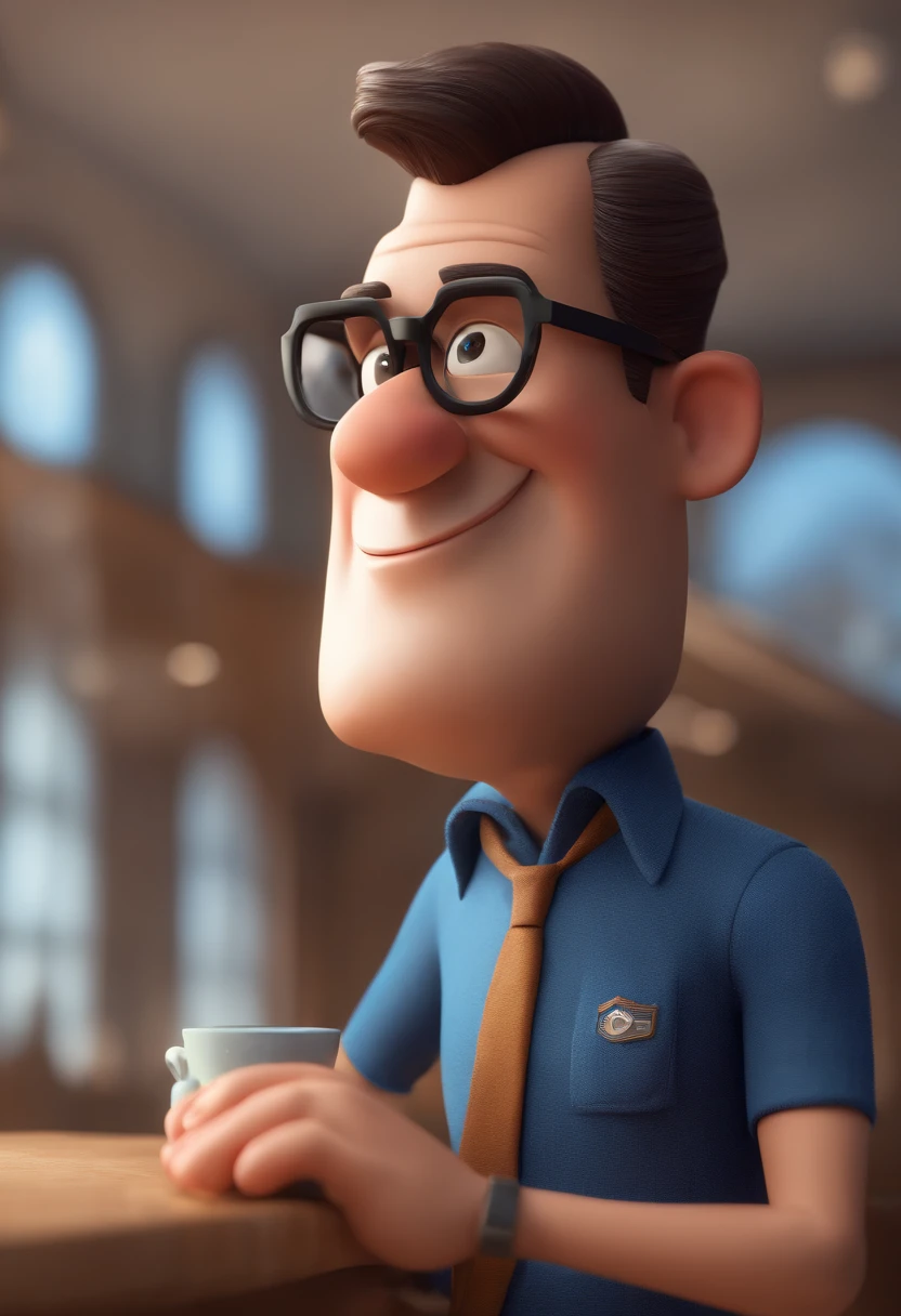 Cartoon character of a man with black glasses and a blue shirt, animation character, Caractere estilizado, animation style rendering, 3D estilizado, Arnold Maya render, 3 d render stylized, toon render keyshot, Personagem 3D, Personagem 3D, 3d rendering stylized, 3 d character render, personagem de desenho animado, Personagem de close up, Pose de personagem,  (Estilo Pixar) (master part:1.2) (Bokeh) (best quality) (pele detalhada) (textura detalhada) (8k) (argila) (Cinematic lighting) (foco nítido