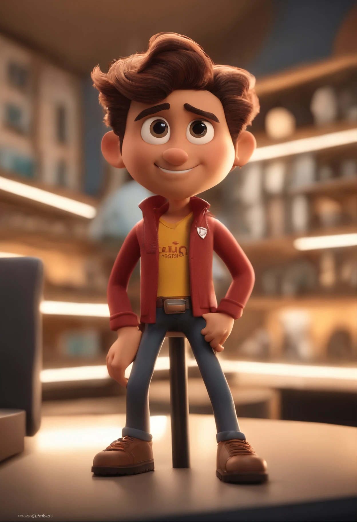 personagem dos desenhos animados de um homem de 23 anos tirando uma selfie na frente do espelho ,uma camisa branca do flamengo , animation character, Caractere estilizado, animation style rendering, 3D estilizado, Arnold Maya render, 3 d render stylized, toon render keyshot, Personagem 3D, Personagem 3D, 3d rendering stylized, 3 d character render, personagem de desenho animado, Personagem de close up, Pose de personagem, (Estilo Pixar) (master part:1.2) (Bokeh) (best quality) (pele detalhada) (textura detalhada) (8k) (argila) (Cinematic lighting) (foco nítido
