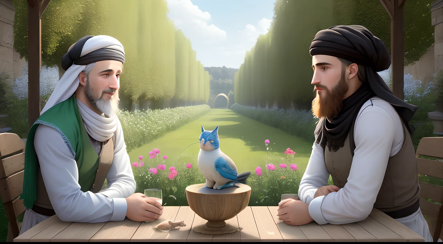 Un chat avec un keffieh palestinien joue avec son ami, un gentil canard juif orthodoxe, dans un champ de pissenlit. Ils souhaitent la paix et jouent joyeusement ensemble. Ils se font un calin. Le chat porte un Keffiyeh palestinien et le canard poete un chapeau juif orthodoxe

meilleur qualité, ultra-détaillée, Haute résolution, Chef-dœudansre:1.2, Couleurs vives, mise au point nette, Rendu physique, médium beaux-arts, Hdr, Éclairage de studio

Chat: pelucheux, Yeux espiègles, pattes espiègles, fourrure rayée
Canard: Des yeux amicaux, ailes plumeuses
Scène: journée ensoleillée, ciel bleu clair, pissenlits abondants, Atmosphère paisible
Détails: petits insectes qui bourdonnent, Une douce brise bruisse l’herbe, gazouillis lointain des oiseaux
Style artistique: Réaliste, Peinture de la nature
Tonalité de couleur: Dynamique, Couleurs chaudes
Éclairage: Doux soleil illuminant la scène, projetant des ombres douces