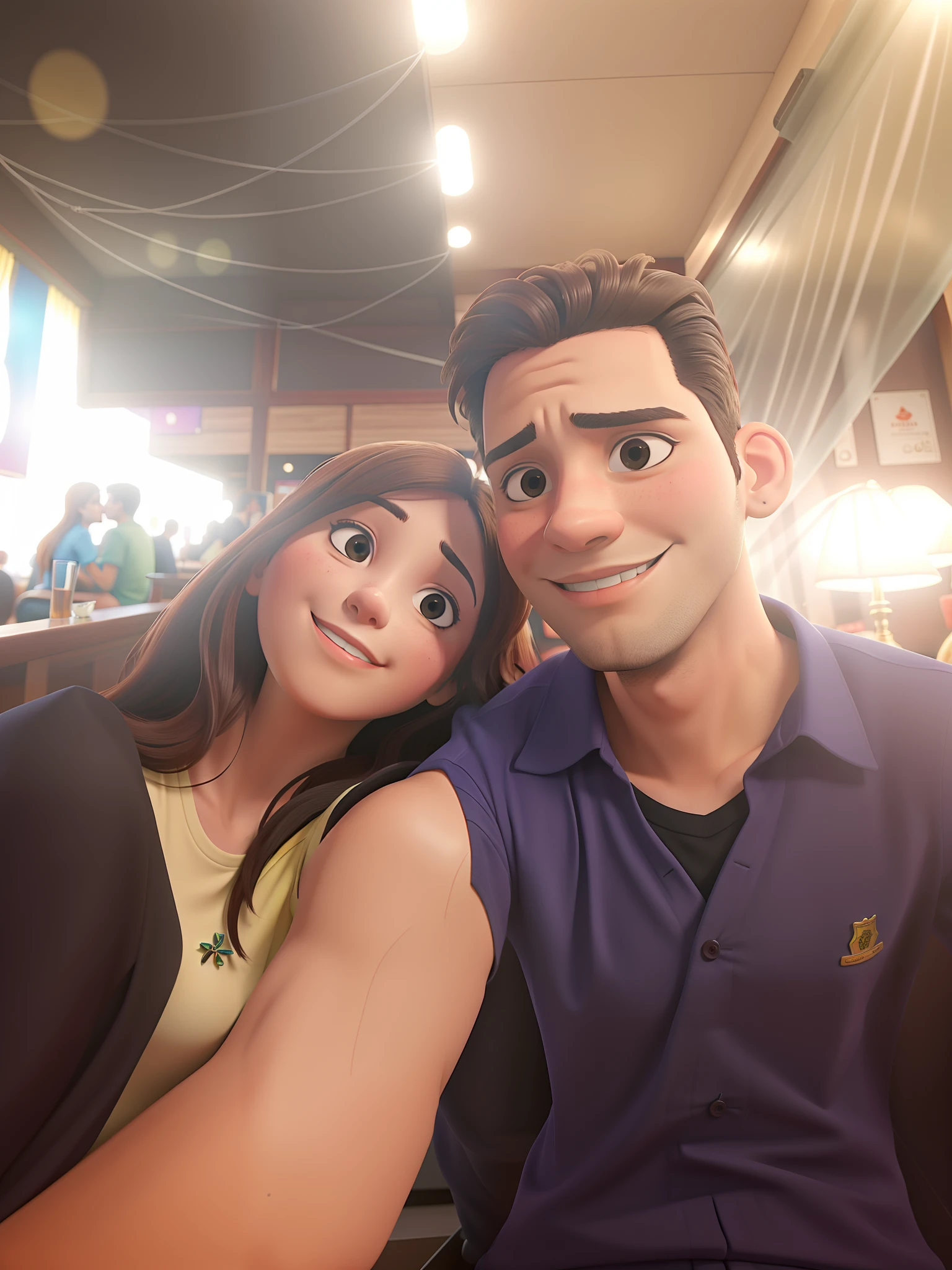casal num bar se divertindo bebendo