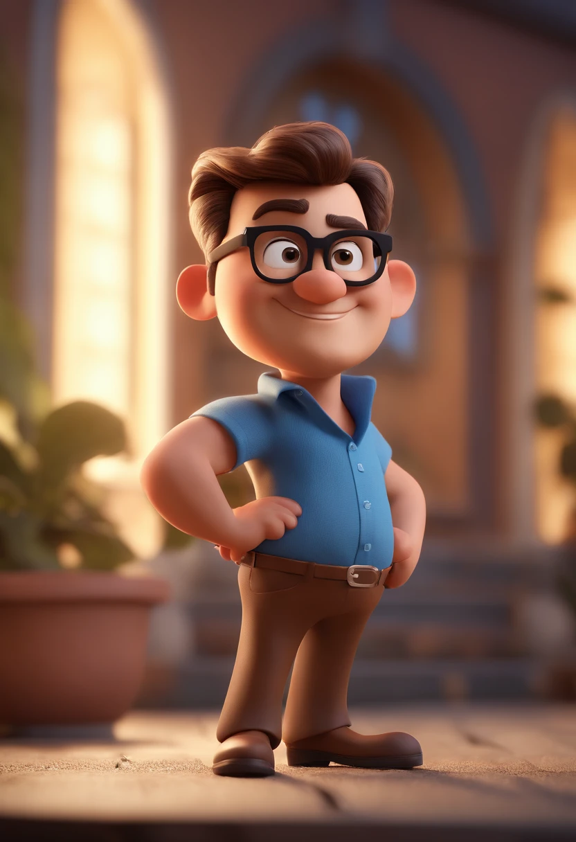 Cartoon character of a man with black glasses and a blue shirt, animation character, Caractere estilizado, animation style rendering, 3D estilizado, Arnold Maya render, 3 d render stylized, toon render keyshot, Personagem 3D, Personagem 3D, 3d rendering stylized, 3 d character render, personagem de desenho animado, Personagem de close up, Pose de personagem, (Estilo Pixar) (master part:1.2) (Bokeh) (best quality) (pele detalhada) (textura detalhada) (8k) (argila) (Cinematic lighting) (foco nítido