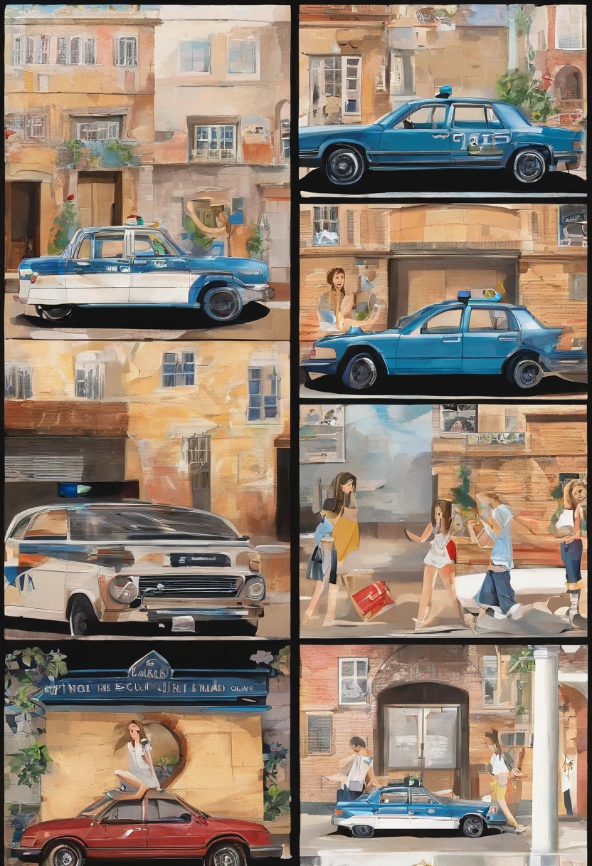 Wagas,police cars,top-quality, ​masterpiece, A dark-haired,Two cute 18-year-old girls,Dark blue bloomers,White gym clothes,Wearing dark blue bloomers,Ass through bloomers,a smile,de pele branca,standingn,The two are good friends,lesbian,flirt,Hugging,Laughing,Ashamed,Gymnasium,