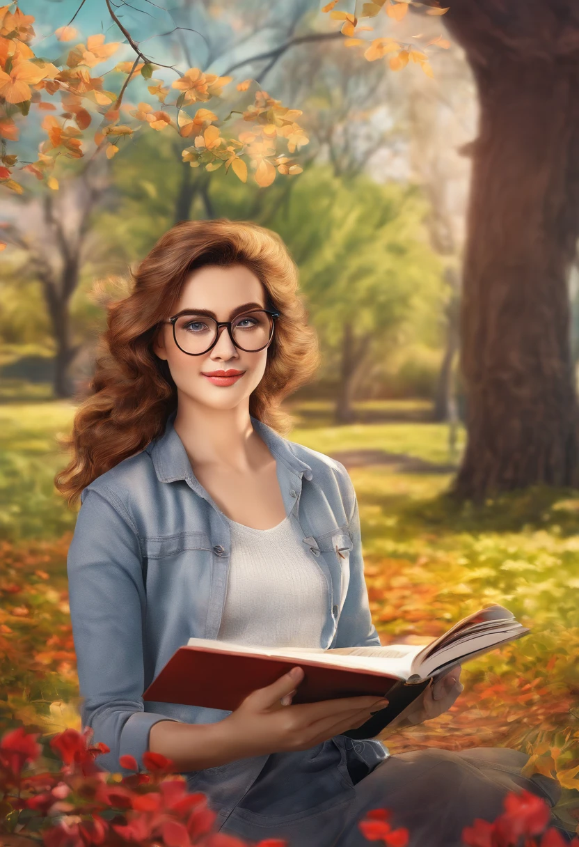 The prompt for Stable Diffusion:
A woman with short brown hair, in a masculine style, wearing red eyeglasses, dressed in casual clothing, sitting in a park.
Materials: Illustration, with a touch of oil painting.
Additional details: The park is filled with colorful flowers and lush green trees. The woman is holding a book in her hands and has a content expression on her face. There is a gentle breeze blowing through the park, causing the leaves to rustle.
Image quality: (highres, HDR, realistic:1.37) The image should have a high level of detail, with vibrant colors and realistic lighting.
Art style: Portraits mixed with a touch of nature and realism.
Color palette: Warm tones with pops of red from the woman's eyeglasses and flowers in the park.
Lighting: Soft sunlight filtering through the tree branches, creating dappled shadows on the ground.