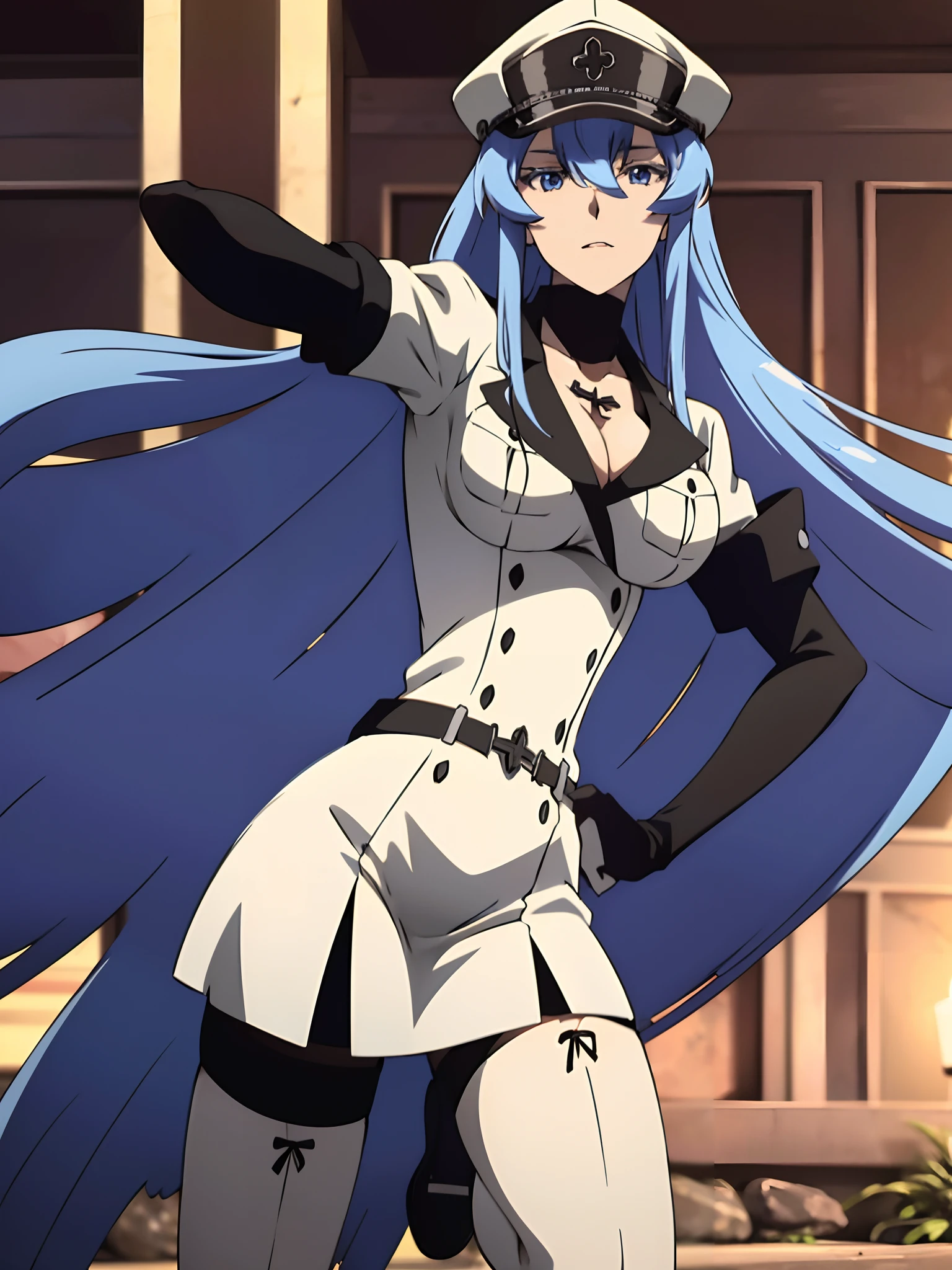 anime - style image of a woman in a white uniform and a white coach hat, designer black plus symbol in the middle of hat, black designer short skirt, long sexy legs, big tits, white high heels, striking pose, anime maid ss military, from girls frontline, female anime character, best anime 4k konachan wallpaper, kantai collection style, female action anime girl, krenzcushart, cushart krenz, fine details. girls frontline, portrait of a female anime hero, ultra hd, ultra resolution quality, best quality, masterpiece, great sexy body, ultra hd quality, best resolution, 4k, ultra 4k hd, 8k, ultra 8k hd, 8k hd, dark background, bright glowing eyes
