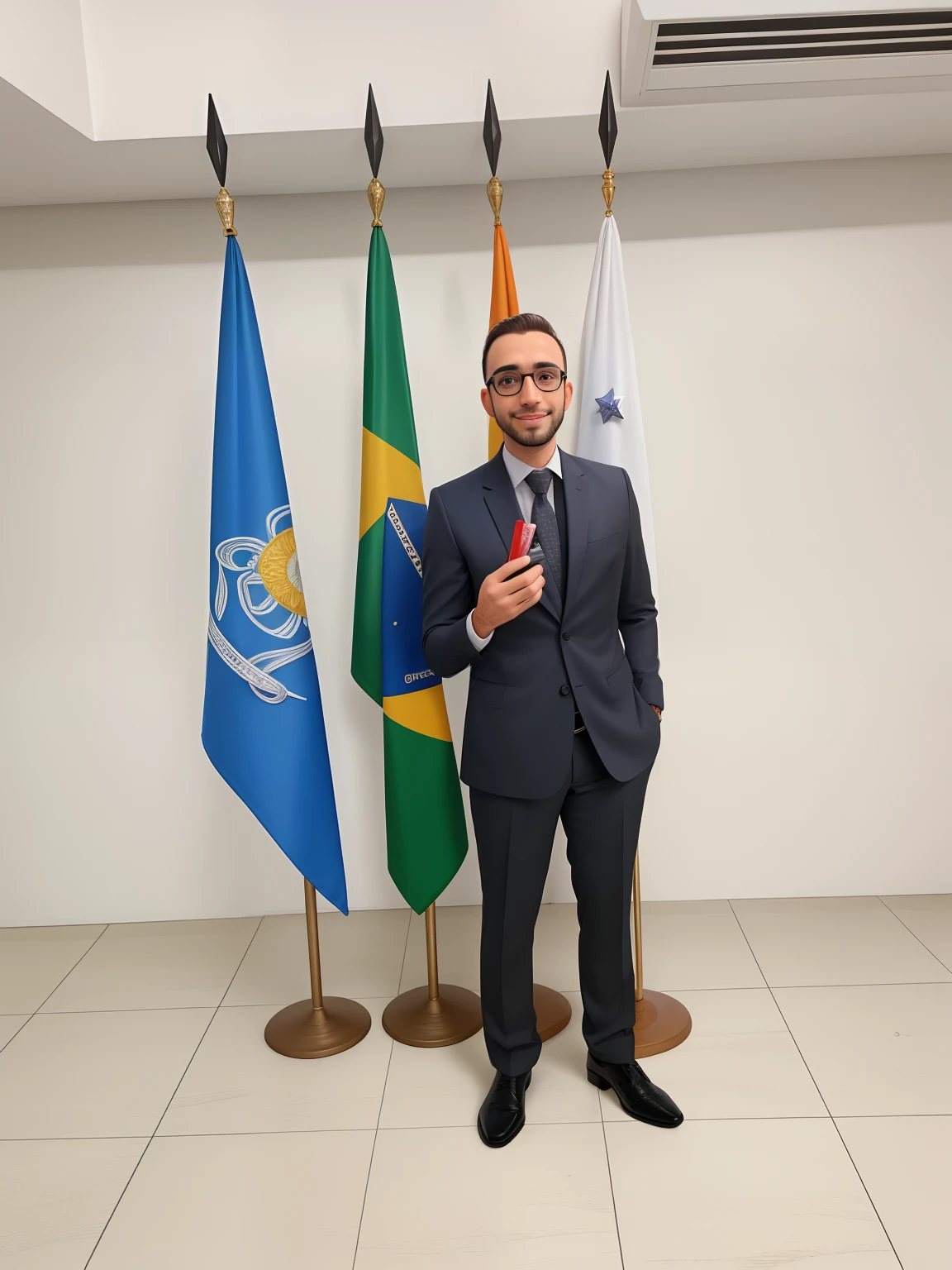 Um homem de 30 anos, com cabelos castanhos curtos,face de diamante, olhar rigoroso, e olhos castanhos, Wearing white white shirt with tie and glasses.
