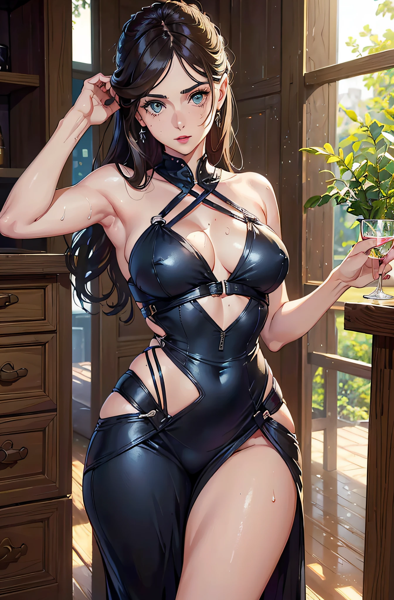 ((((A young woman))), O Anime, ( olhos verdes), (cabelos pretos), Nice face, sorriso, O corpo perfeito, , (((Morena))), seios grandes, ((tmasterpiece, melhor qualidade)), illustartion, Ультра деталпазированная 8k, fotorrealista, foco nítido, Altamente detalhado, professional lighting, Maquiagem brilhante, red-lips, Toenails and fingernails are varnished, (pele escura:1,2), baixa estatura, pele escura, Mulher indiana, cabelo africano, dragas, estilo urbano, desgaste casual, sapatos casuais, confeitaria, buns, pasties, Bolosmulher arafed em um vestido prateado posando para uma foto, Retrato de Alexandra Daddario, Alexandra Daddario, Alexandra Daddario Rosto!!, mulher mais bonita da terra, gorgeous female alison brie, beautiful alison brie magician, Alison Brie, beleza de cair o queixo, com olhos verdes deslumbrantes, a cara de absurdamente bela, linda jovem Alison Brie, julia sardadedos de alta qualidade, normal hands, dedos detalhados,master part, (Realistic, photo-realistic:1.37), (Mulher de 22 anos), Middle breast, cintura pequena, olhos azuis, beautiful face, perfect lighting, belos olhos detalhados, mulher incrivelmente bonita, penteado detalhado, Antecedentes detalhados, quarto, cama, vestir, See upright through the cloth13yo , seios um pouco maiores、Cleavage emphasis、the bikini、Tomar banho、Super close-up olhando de baixo、obra prima, qualidade superior, realisitic, ultra-detalhada, (pele brilhante, sweating: 1.4), Versatile Sexy Poses、cabelos curtos e escuros, olhos castanhos, delgado, dynamic light and shadow, alta resolução, foco nítido, profundidade de campos, Olhos estreitos, sharp pupils, alunos realistas, (Breasts are small: 1.6), (espessura da coxa: 1.0),Margens