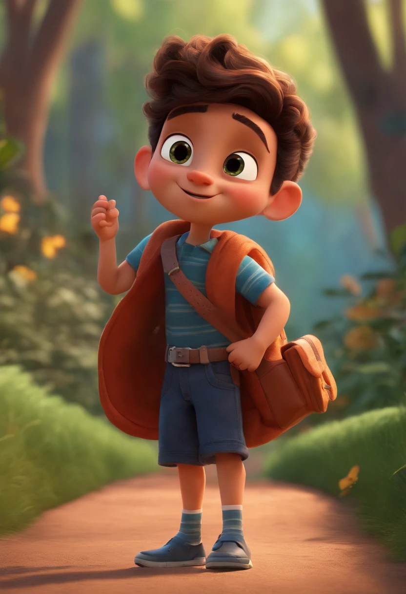 Image of a boy for a story in a YouTube video in Pixar format, He's the little allabester, He's the class leader, He's outgoing, Playful and gets up for a lot of things, cabelo curto