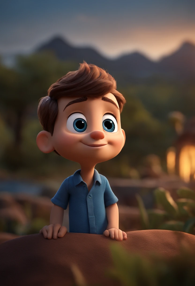 Garoto, estilo disney, tom de pele: claro: Cabelo: marrom escuro, liso, curto, penteado para o lado direito. camisa: social, Cor azul. Fundo: Gray and white gradient,Comemorando, Hands raised, sorrindo, feliz, (estilo pixar) (obra-prima:1.2) (bokeh) (melhor qualidade) (pele detalhada) (textura detalhada) (8k) (claymation) (cinematic lighthing) (foco nítido