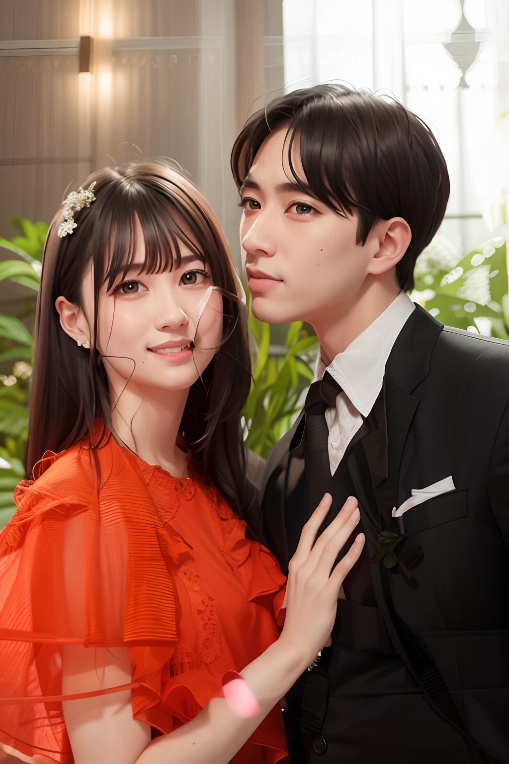 Bride and groom standing in front of a brown door with a bouquet, foto do casamento, Lovely couple, Ayanamikodon e Irakli Nadar, photo shoot, imagem de perfil, veja os detalhes, na frente do fundo branco, Foto tirada com Nikon D750, Casal feliz, Foto tirada com Nikon D 7 5 0