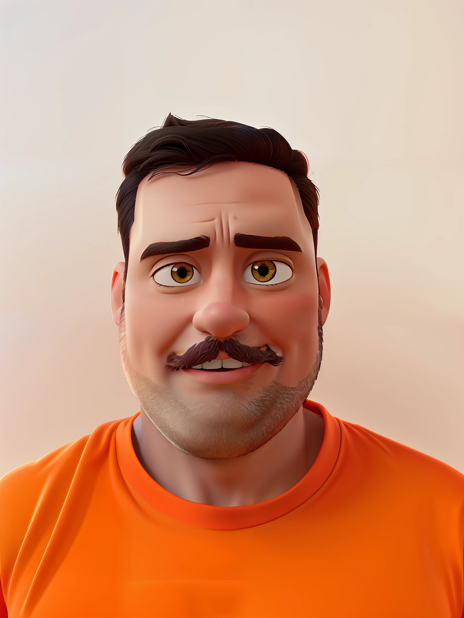Poster in the Disney Pixar style, Driving-school teacher, with orange t-shirt. High quality image