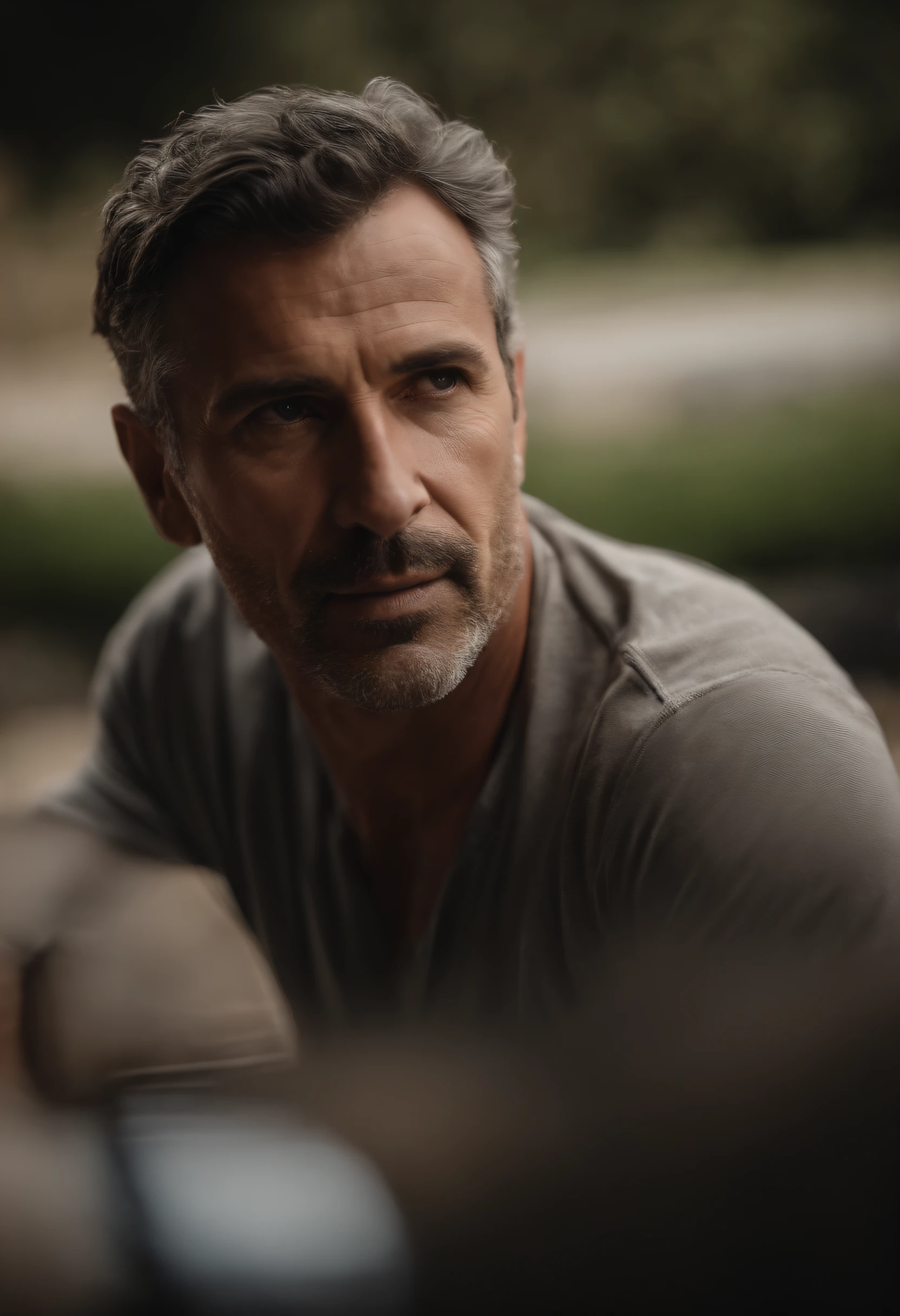 homem de 43 anos, atletico, branco, olhos castanhos claros, cabelos castanhos claros