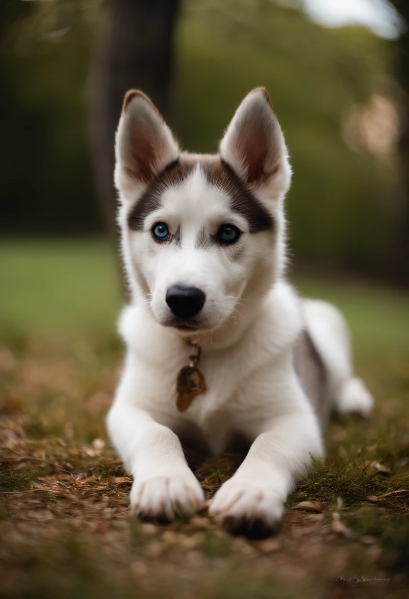 There's a white and brown dog lying on the ground, com olhos bonitos, husky, husky dog, Dog cute, aw, bela imagem de vira-lata, puppy, husky siberiano, extremamente bonito, beautiful and friendly eyes, super cute and friendly, r/aw, Detalhe extra, 2 4 mm ISO 8 0 0 cor, looking-into-camera, cara muito bonita