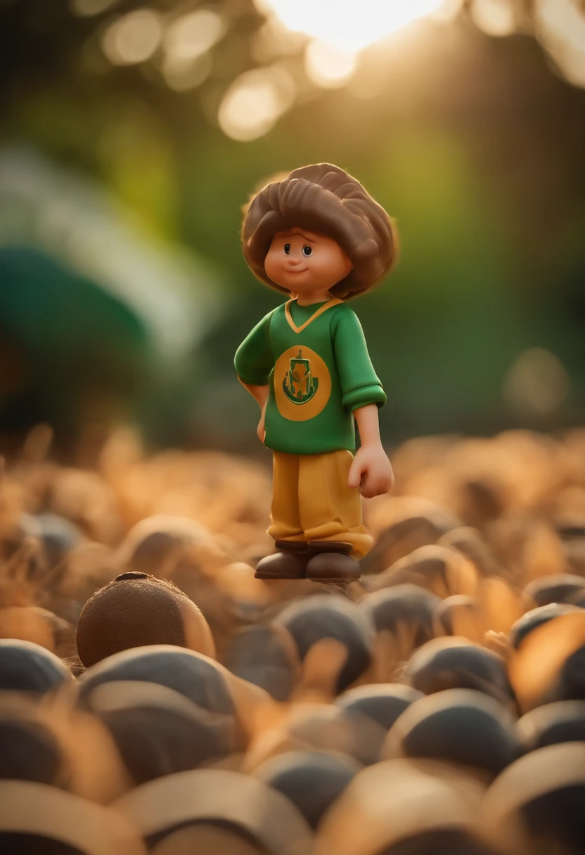 Garoto, estilo disney, tom de pele: branca: Cabelo: marrom escuro, liso, ondulado e volumoso. camisa: do palmeiras. Fundo: Campo de futebol, sorrindo, feliz, (estilo pixar) (obra-prima:1.2) (bokeh) (melhor qualidade) (pele detalhada) (textura detalhada) (8k) (claymation) (cinematic lighthing) (foco nítido