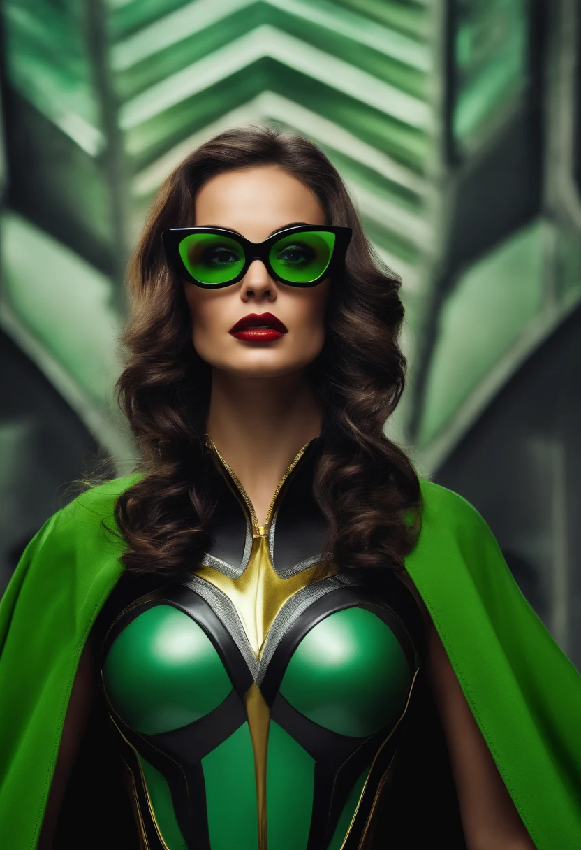 Superheroine wearing tight suit, loira , olhos verdes, bespectacled, with the title "DEBORAH"