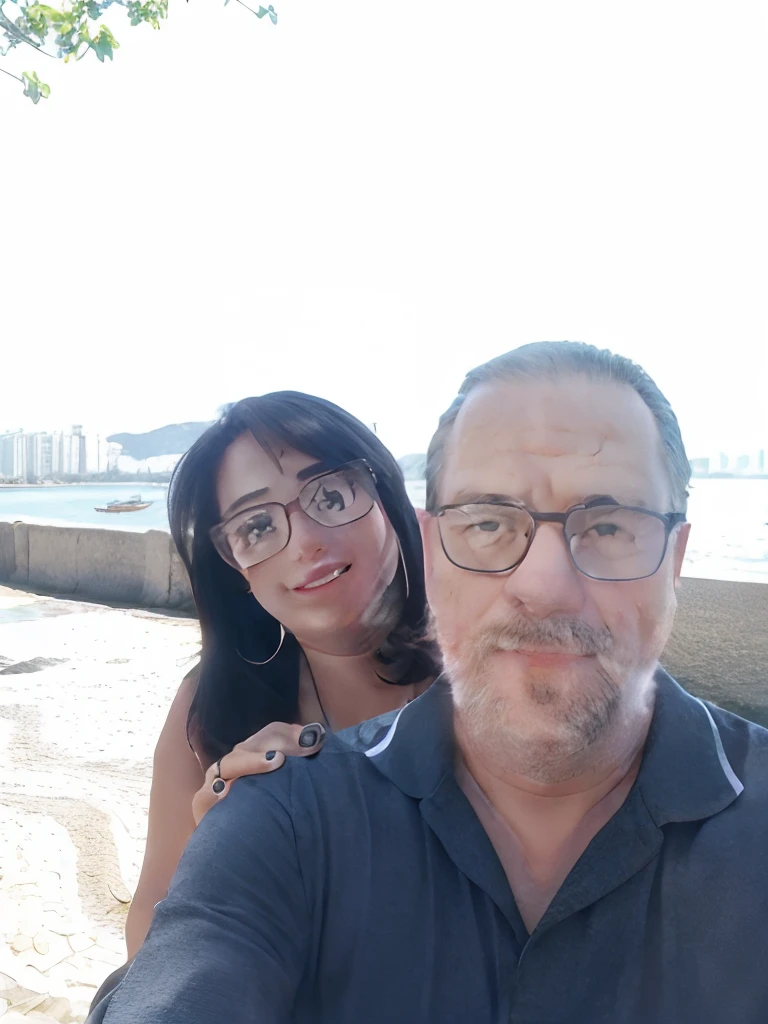 They're taking a selfie of themselves in front of the water, Casal feliz