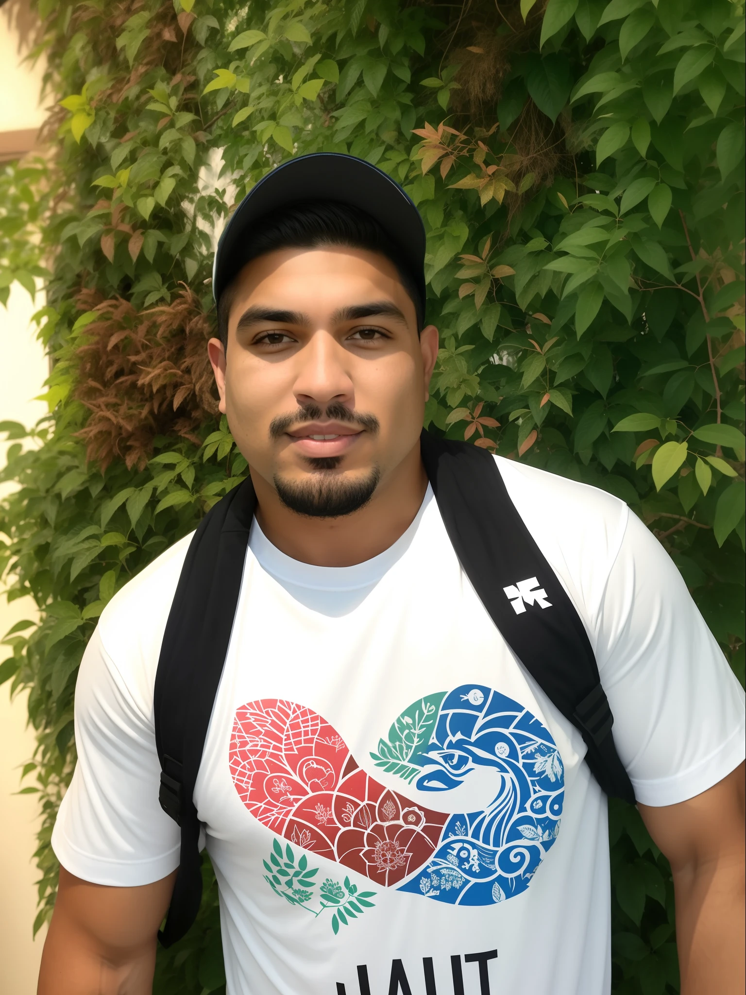 Homem de camisa branca e mochila em frente a uma floresta com muitas plantas, black cap, Joel Torres, Retrato de Danny Gonzalez, imagem do avatar, preservar desenho da camisa, david rios ferreira, daniel mirante, Postagem no Reddit, Alex Flores, Brian Pulido, foto de perfil, andrew gonzalez, Arte em primeiro plano : Eloy Morales, luiz escanuela, danilo torres, José Moncada
