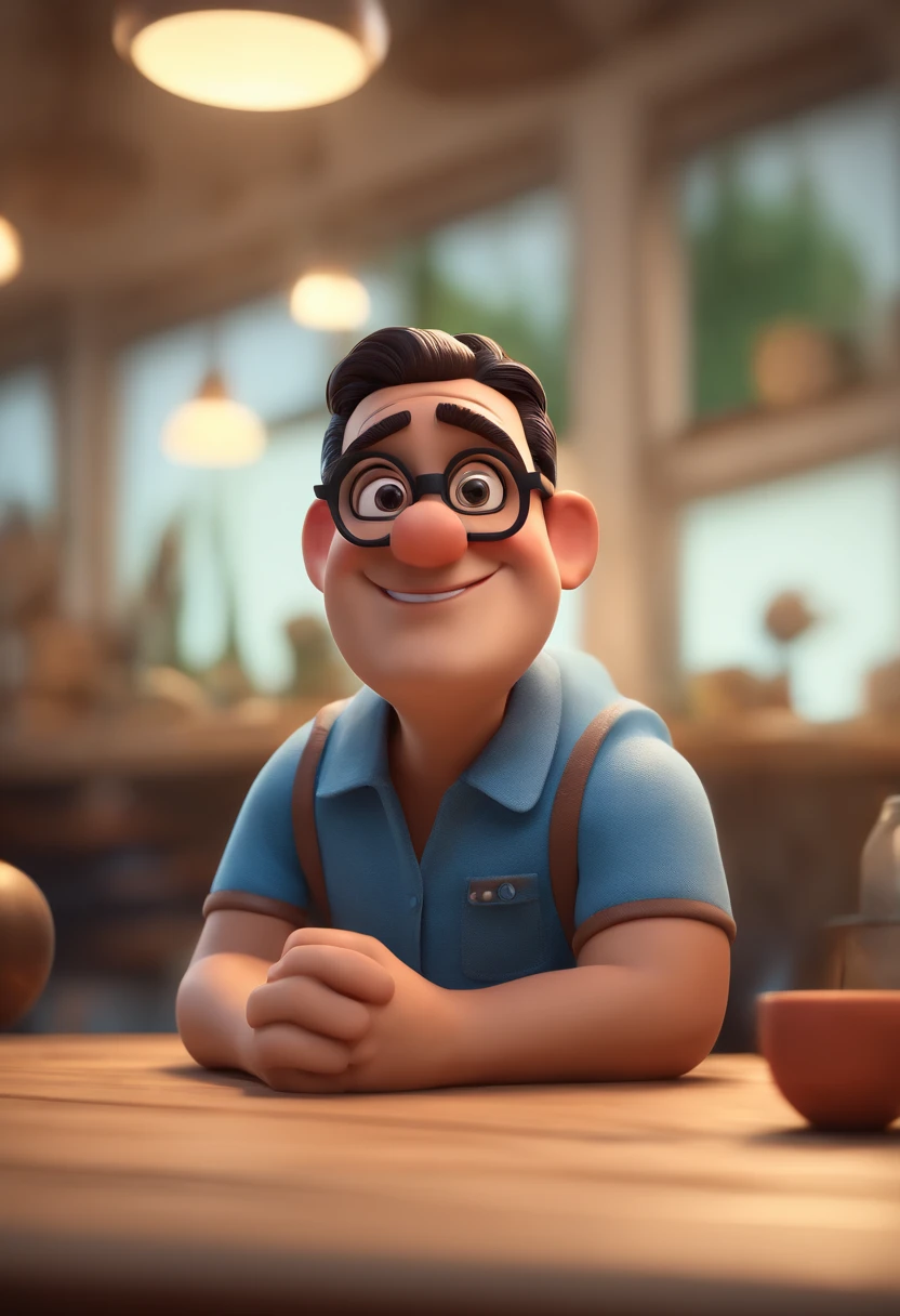 Cartoon character of a man with black glasses and a blue shirt, animation character, Caractere estilizado, animation style rendering, 3D estilizado, Arnold Maya render, 3 d render stylized, toon render keyshot, Personagem 3D, Personagem 3D, 3d rendering stylized, 3 d character render, personagem de desenho animado, Personagem de close up, Pose de personagem,  (Estilo Pixar) (master part:1.2) (Bokeh) (best quality) (pele detalhada) (textura detalhada) (8k) (argila) (Cinematic lighting) (foco nítido