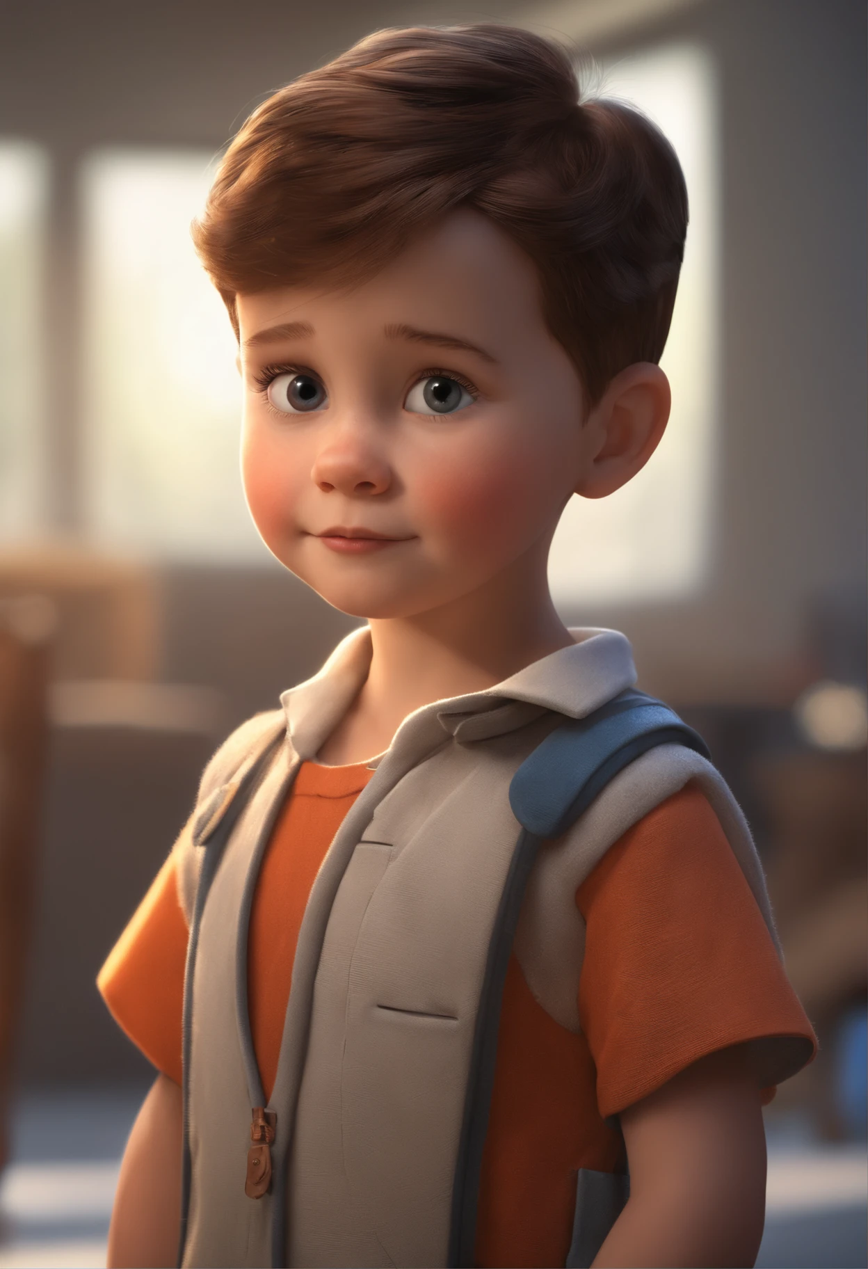 a happy cute standing short hair, vestindo uma fantasia espacial, , fundo branco, barnet, Tom, Estilo Pixar, ....3d, desenhos animados, rosto detalhado, asymmetrical 16k