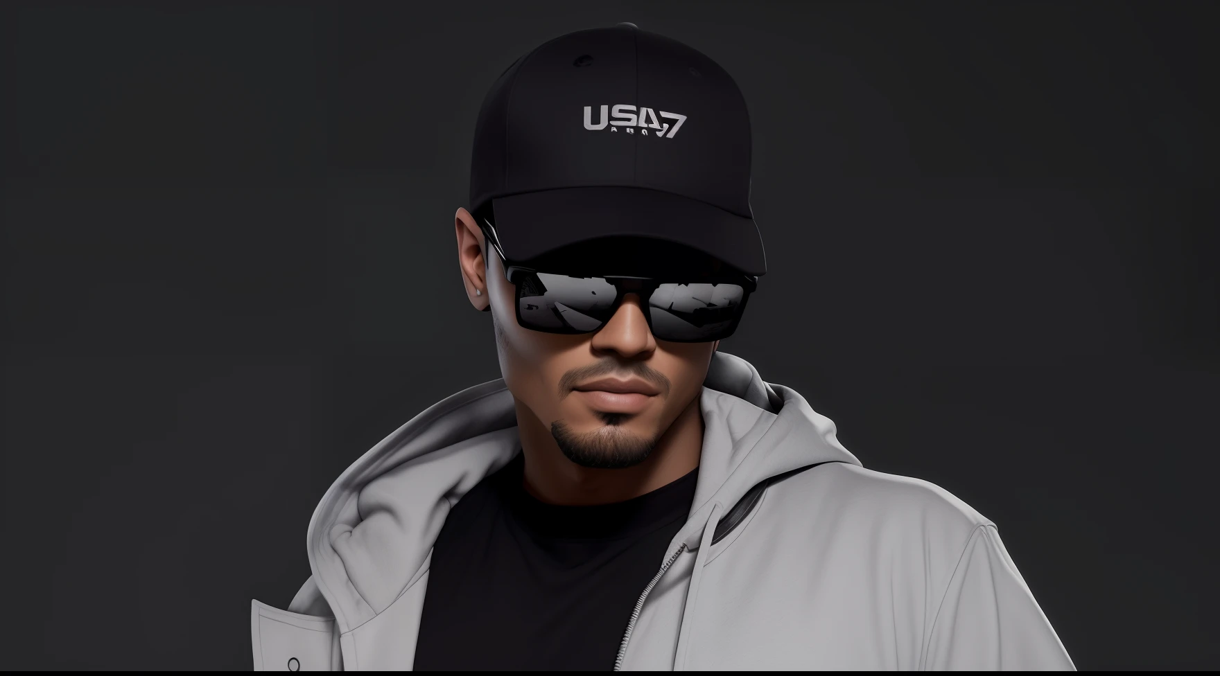 Hombre con sombrero negro y gafas de sol con camisa negra, conejito malo, usar gafas de sol y una gorra, con gorra de rap en la cabeza, Brecha Yzy, Gafas de sol cyberpunk, foto de perfil 1024px, Gafas de sol VR, Gafas cyberpunk, Rafael Personnaz, acronym, WLOP y ROSS Tran, Ross Tran y Bayard Wu, Foto oficial del producto