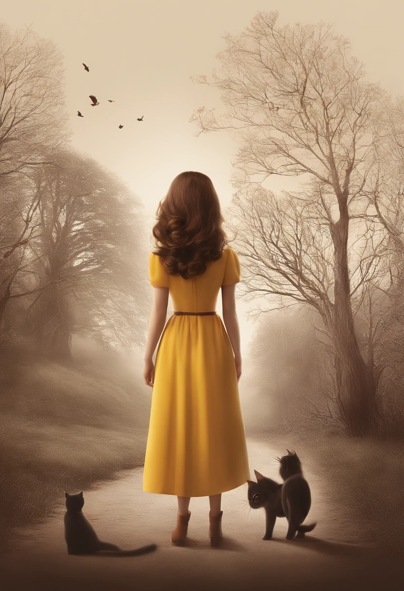 Créez une affiche inspirée des films Disney Pixar, Mettant en scène une fille de taille moyenne aux cheveux bruns foncés, long et lisse, Des lèvres pleines et des yeux sombres et un visage idiot avec une fille un chat a poil long noir et marron et aux yeux jaune L’affiche s’intitule 'titi et diablo doit être dans le style Pixar, rappelant un long métrage d’animation.