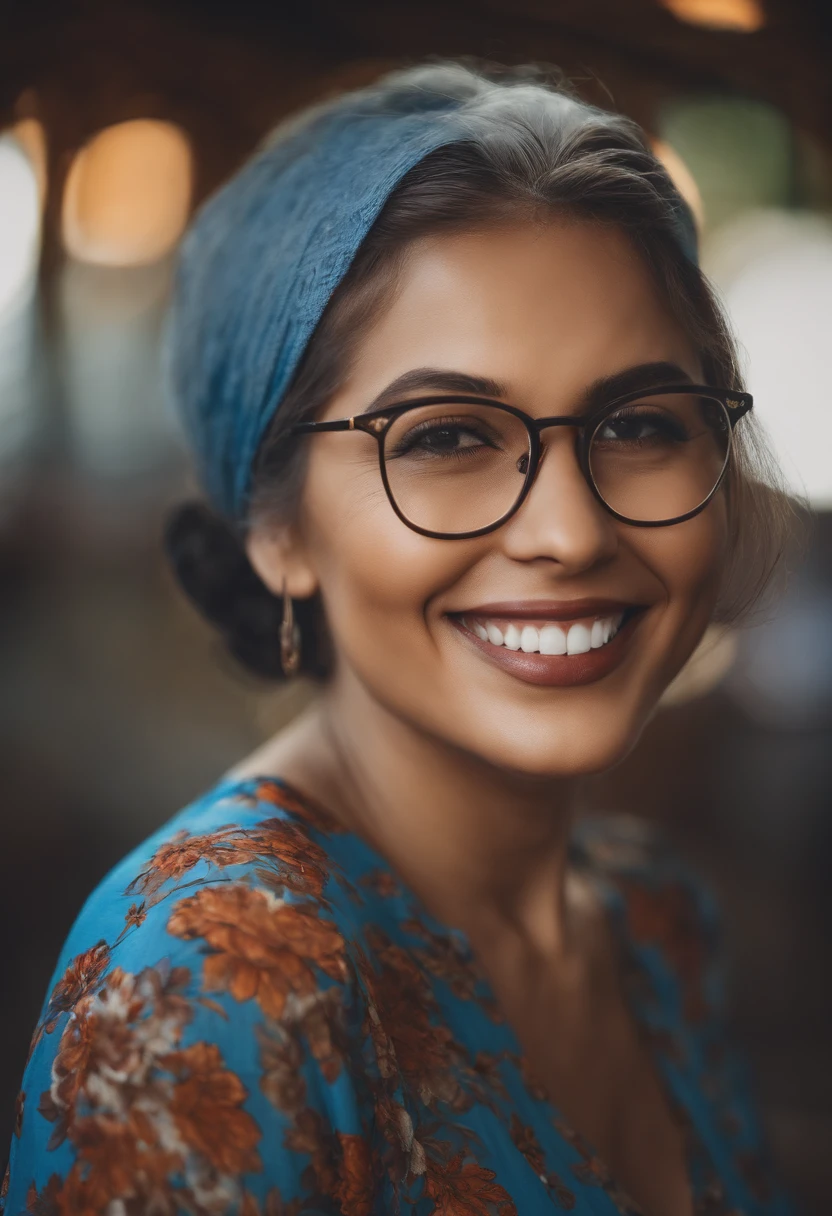 Smiling woman with glasses and a blue shirt posing for a photo